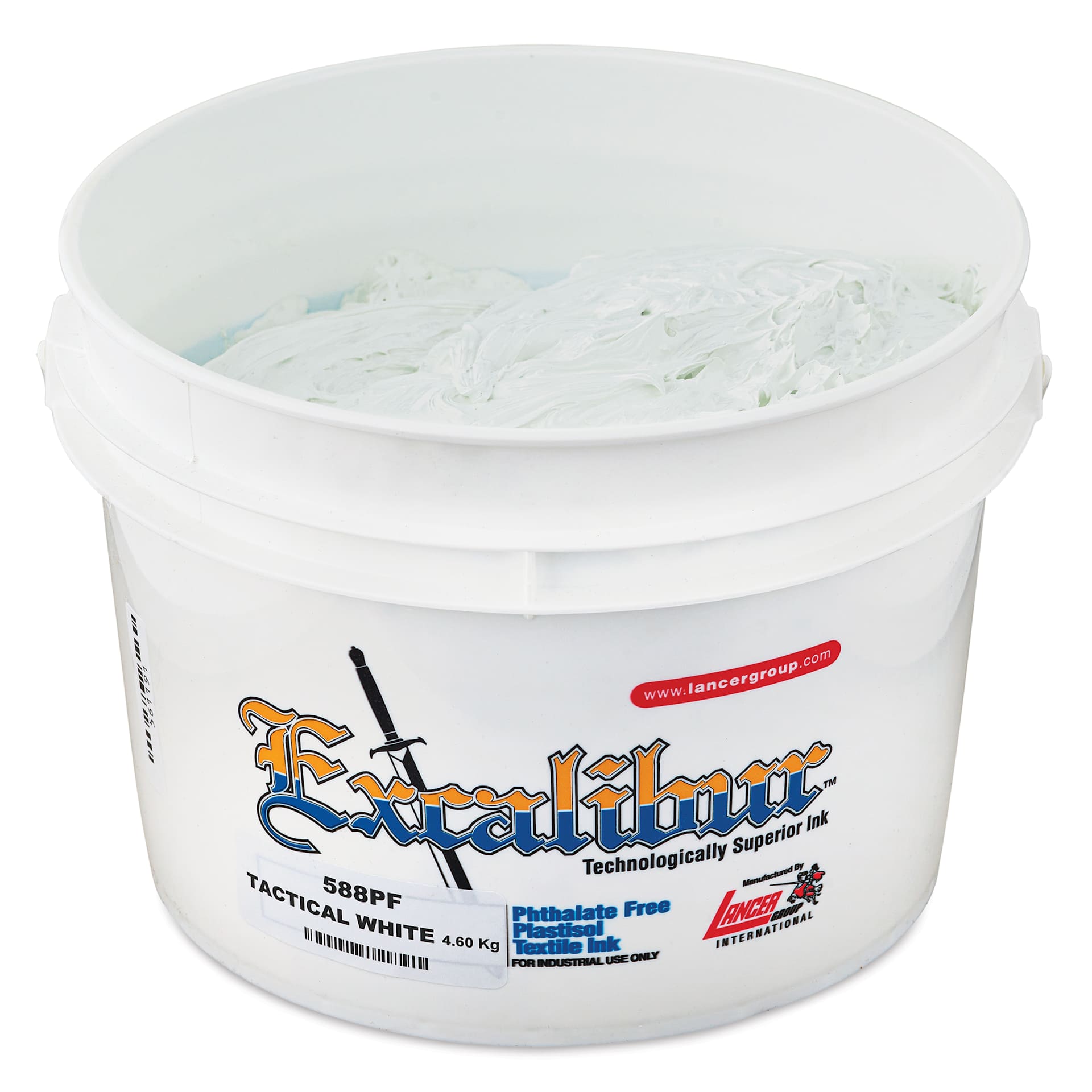 Excalibur 588 Tactical White Plastisol Ink - Gallon angled view with lid off
