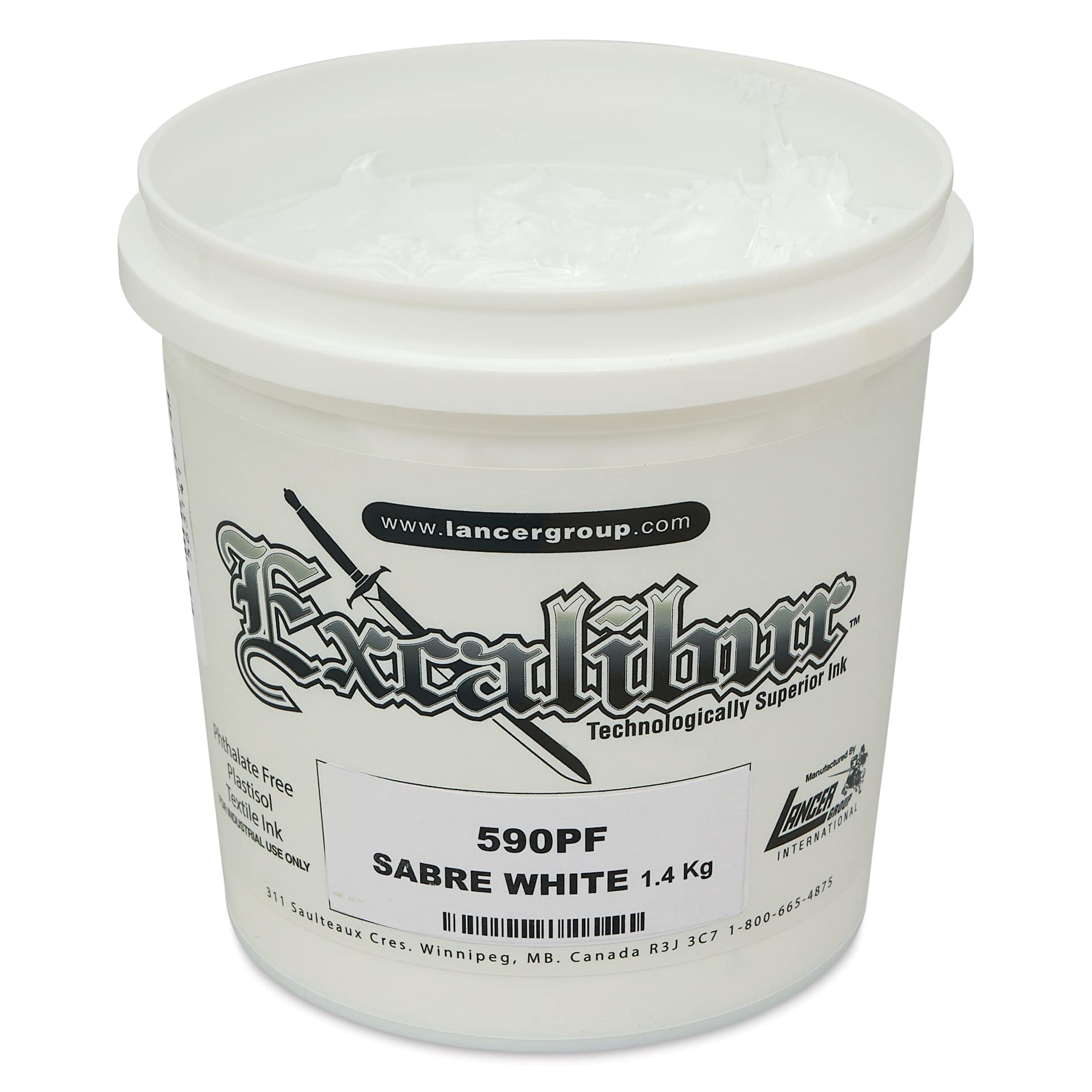 Excalibur 590 Sabre White Plastisol Ink - Quart angled view with lid off
