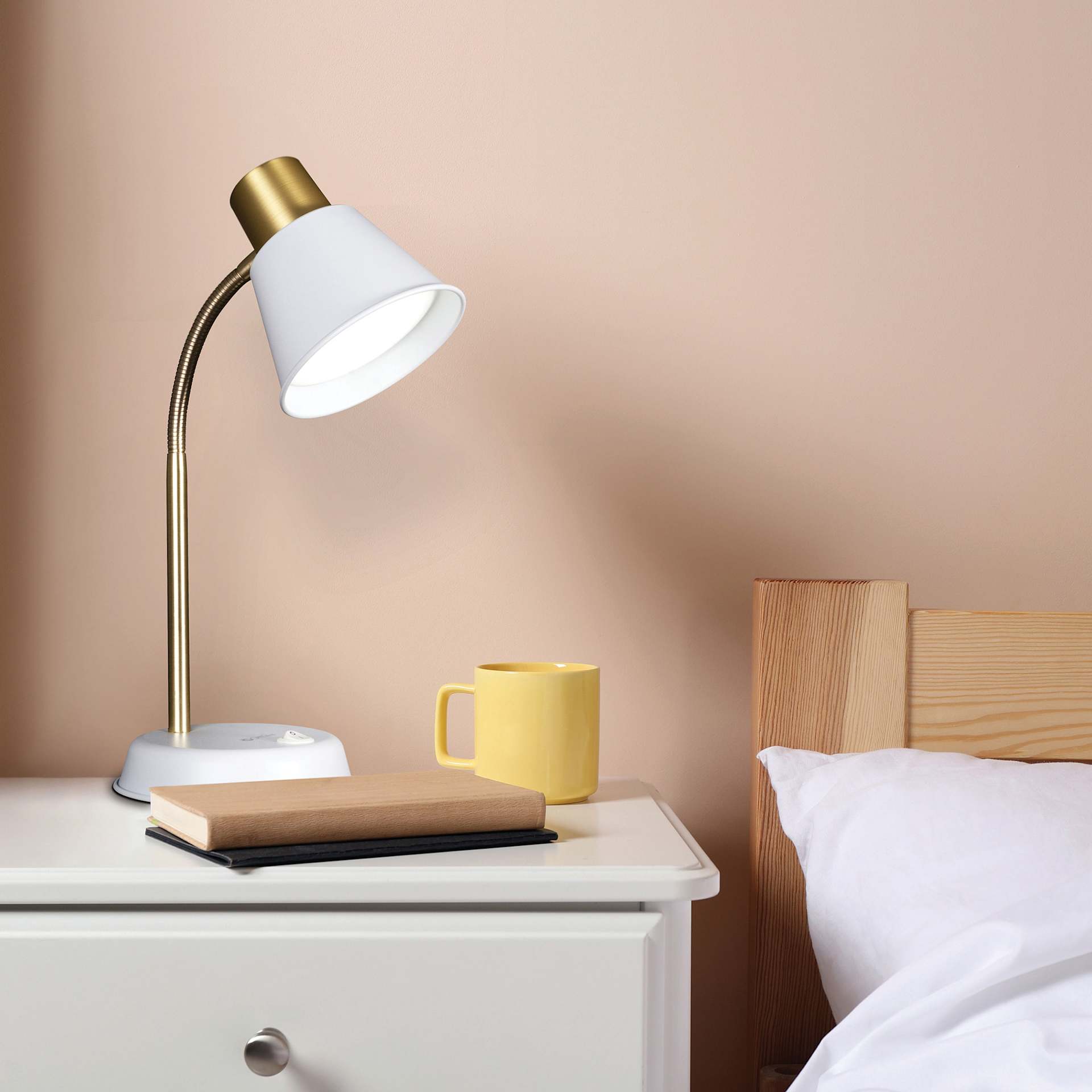 OttLite Beam LED Desk Lamp - White, on a nightstand