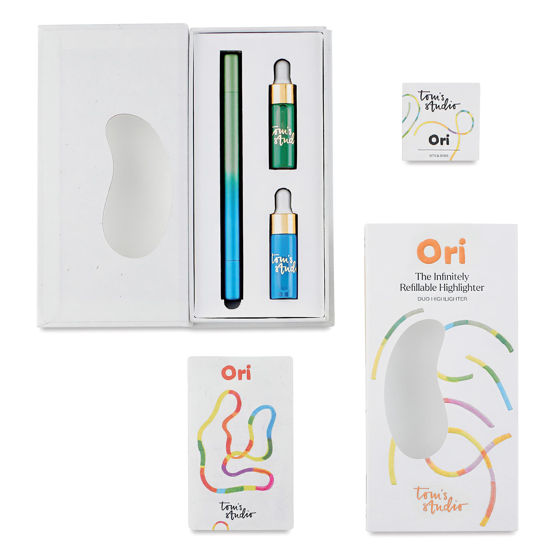 Tom's Studio Ori Infinity Dual Highlighter - Green and Blue, open packaging
