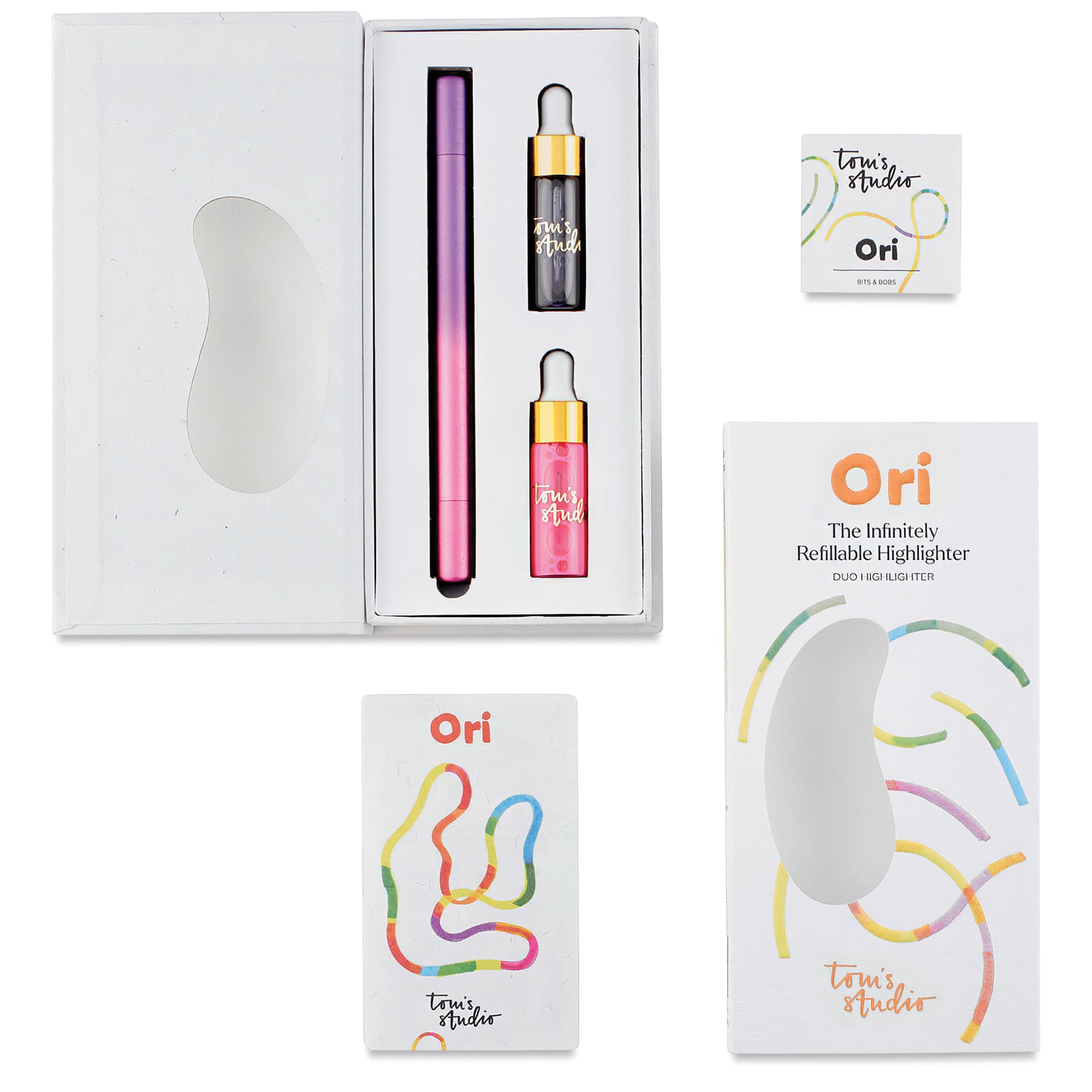 Tom's Studio Ori Infinity Dual Highlighter - Purple and Pink, open packaging