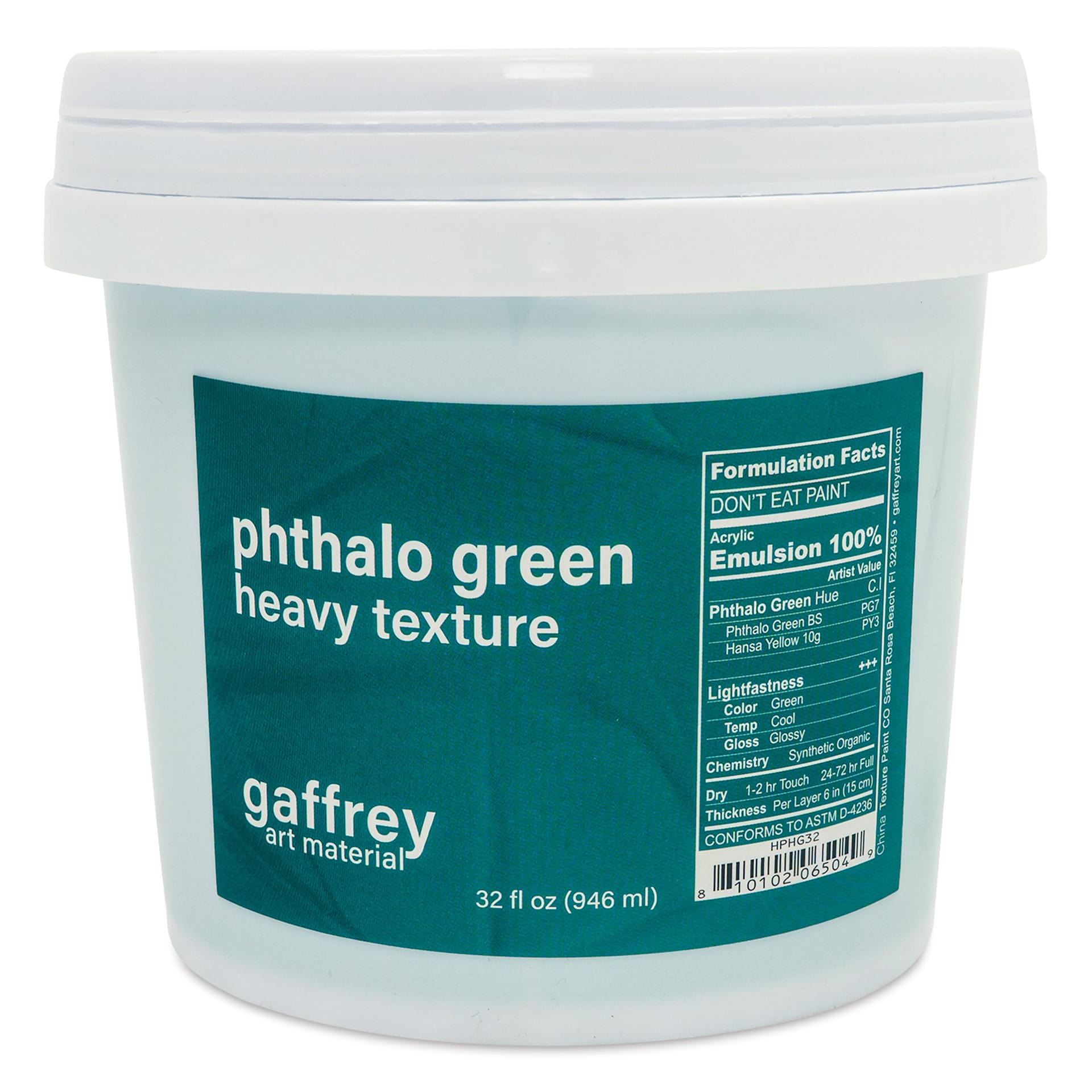 Gaffrey Heavy Body Texture Acrylic Paint - Phthalo Green, 946 ml jar