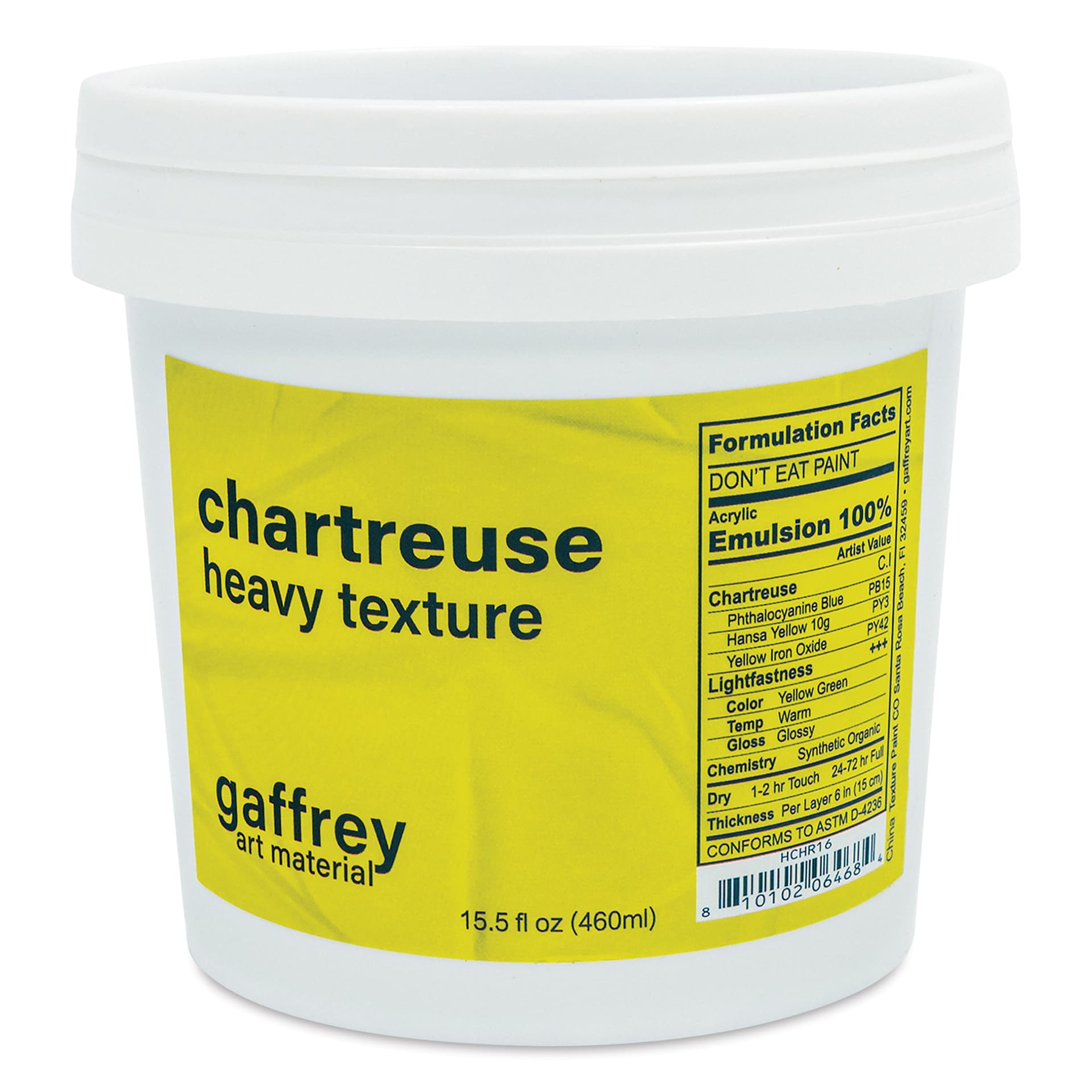 Gaffrey Heavy Body Texture Acrylic Paint - Chartreuse, 460 ml jar