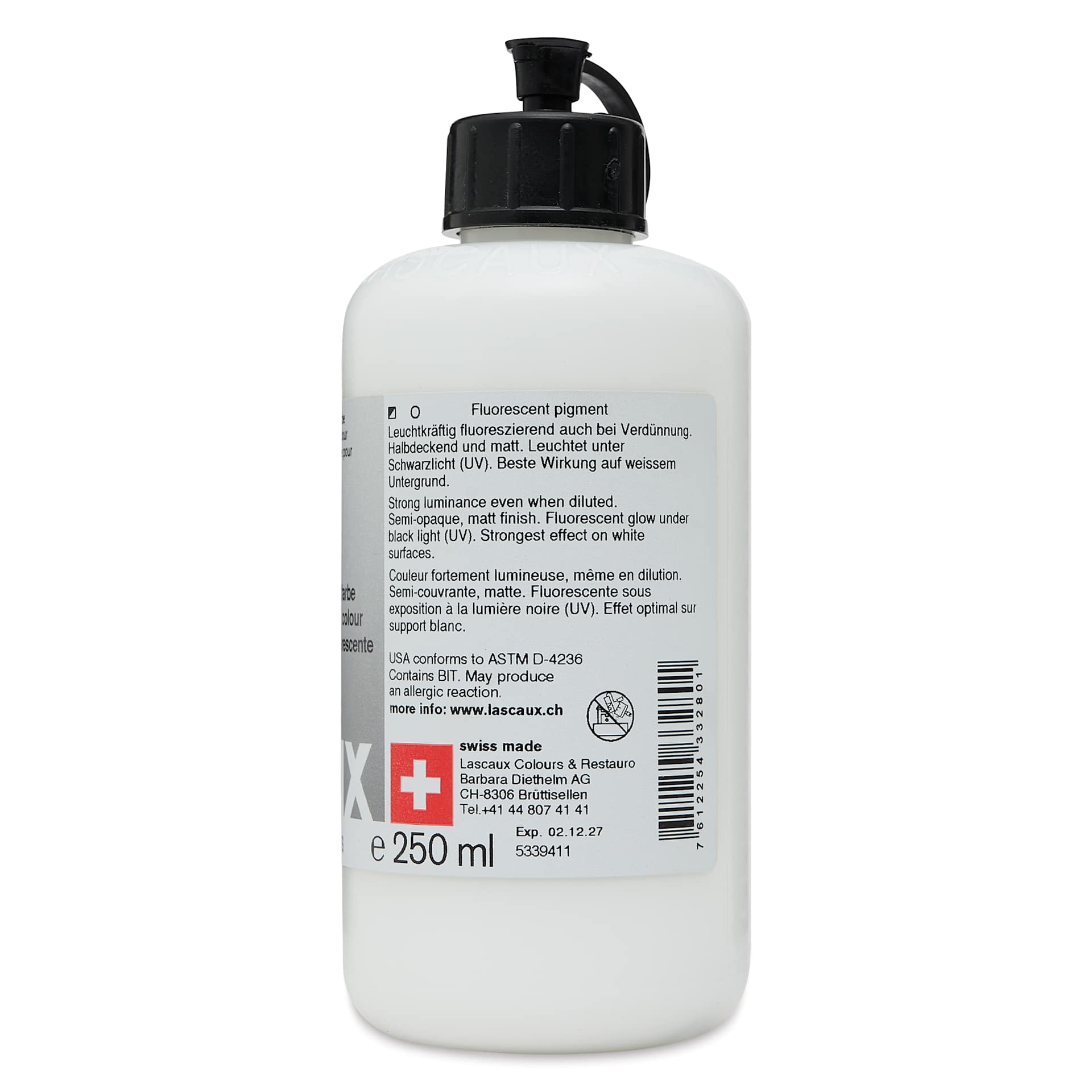 Lascaux Neon Acrylic Paint - White, 250 ml bottle back 