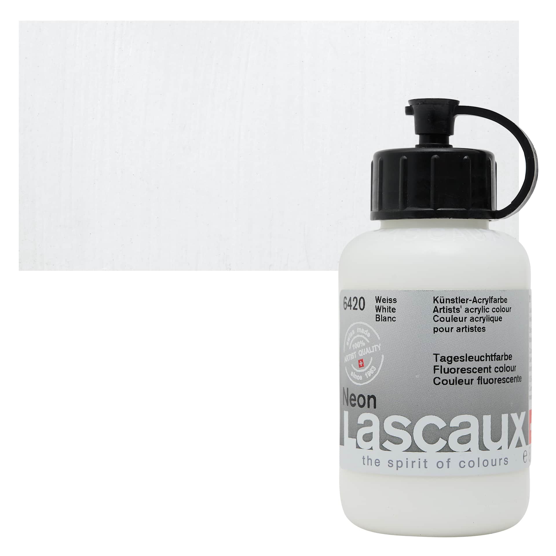 Lascaux Neon Acrylic Paint - White, 85 ml bottle and swatch
