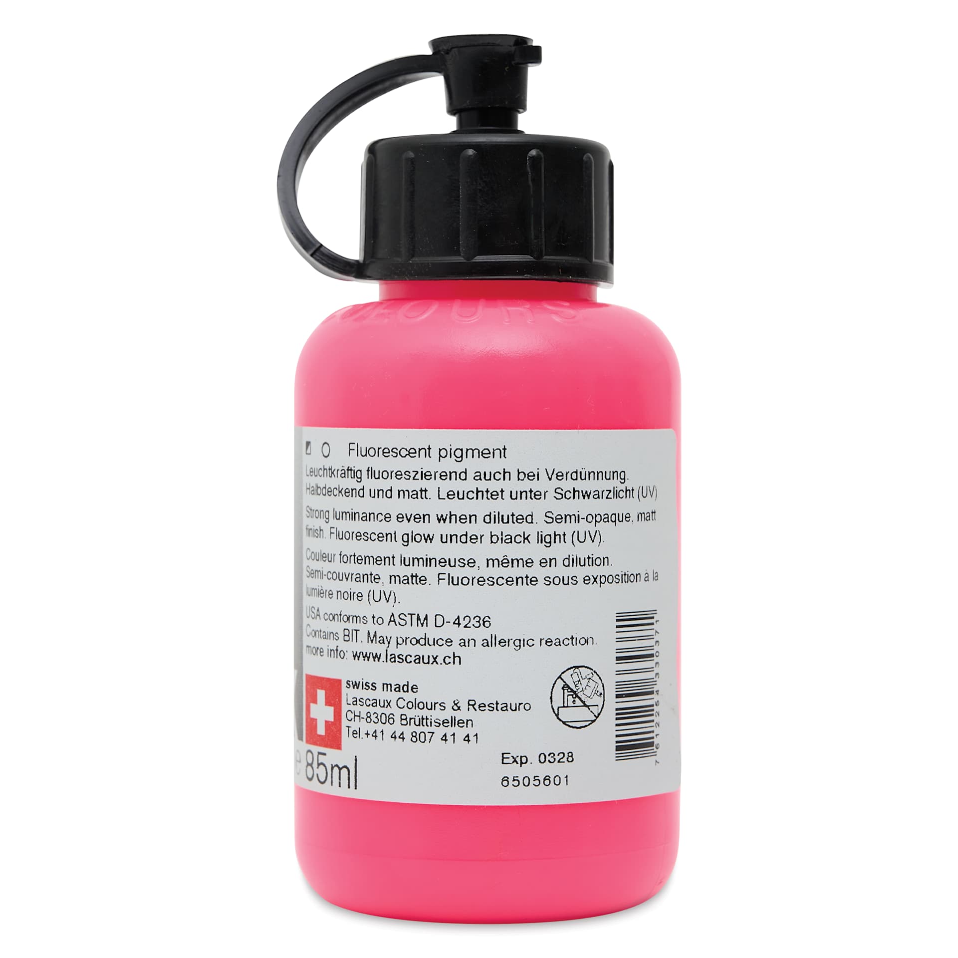 Lascaux Neon Acrylic Paint - Pink, 85 ml bottle back