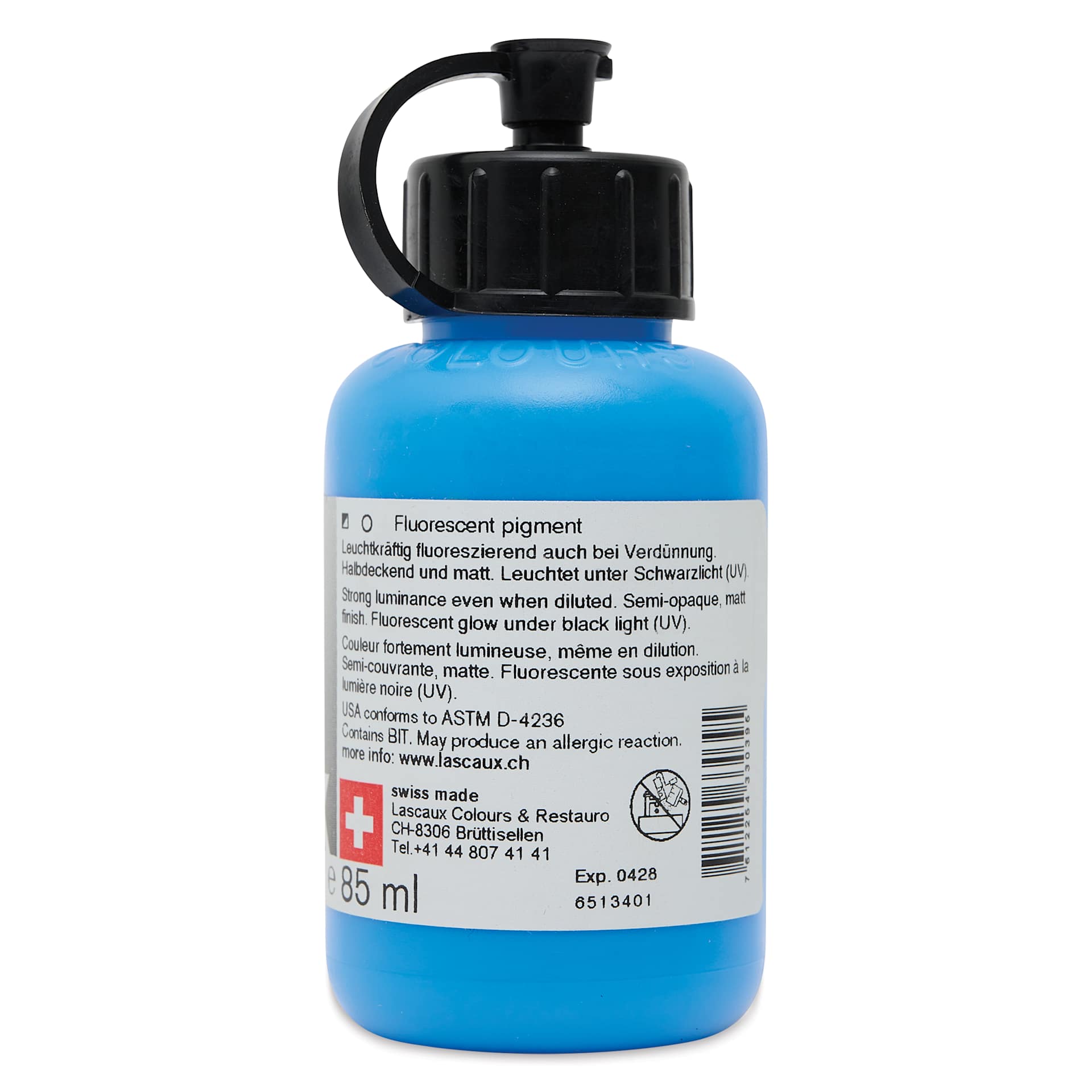 Lascaux Neon Acrylic Paint - Blue, 85 ml bottle side