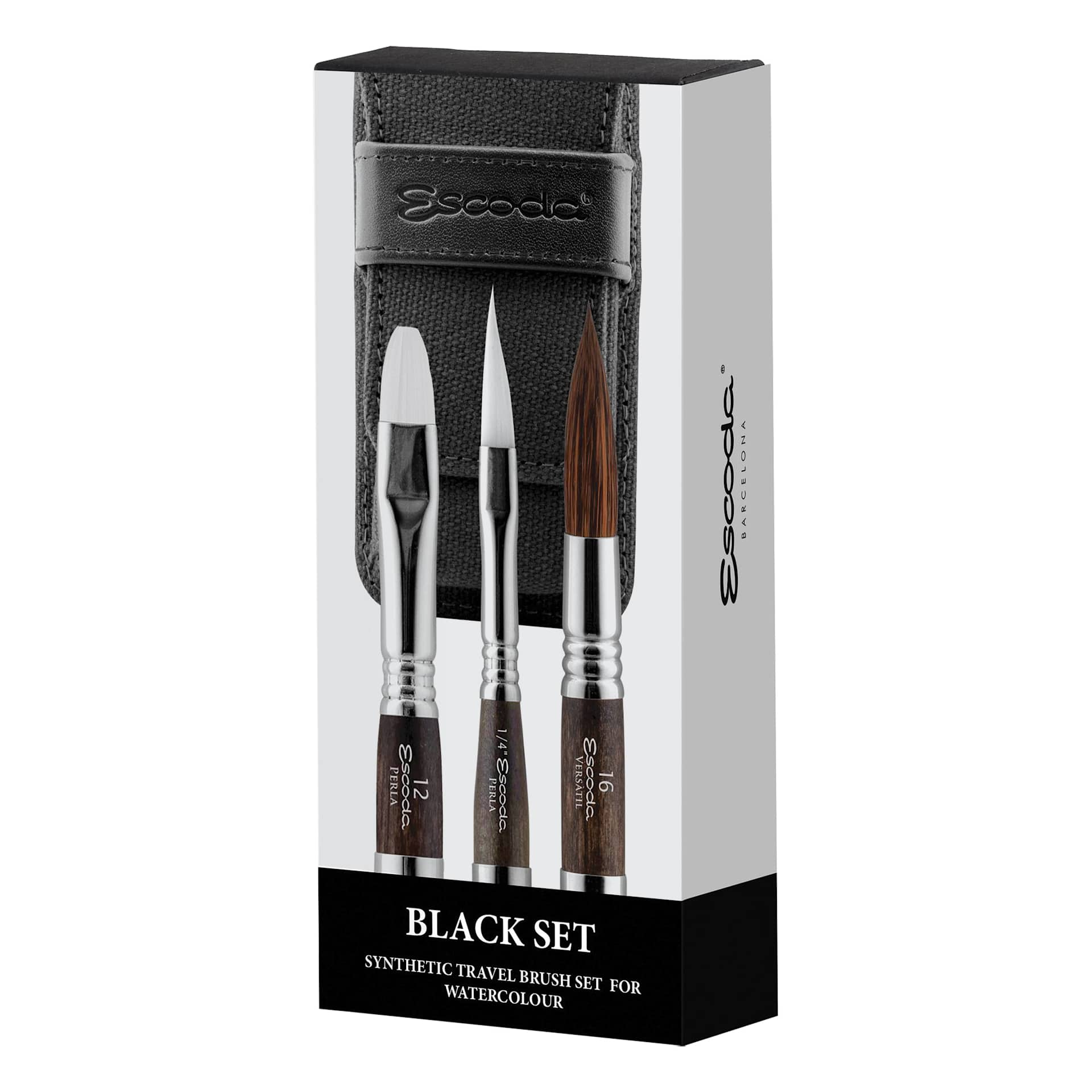 Escoda Synthetic Travel Brushes - Black Set of 3, Assorted