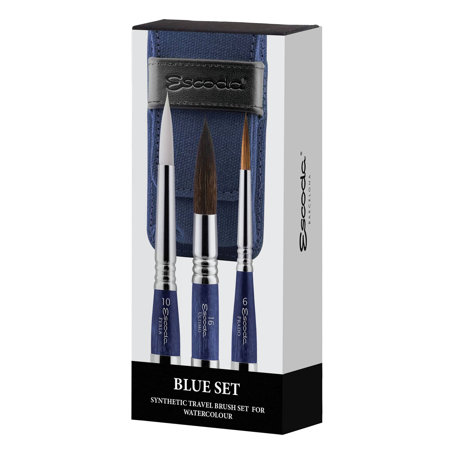 Escoda Synthetic Travel Brushes - Blue Set of 3, Round