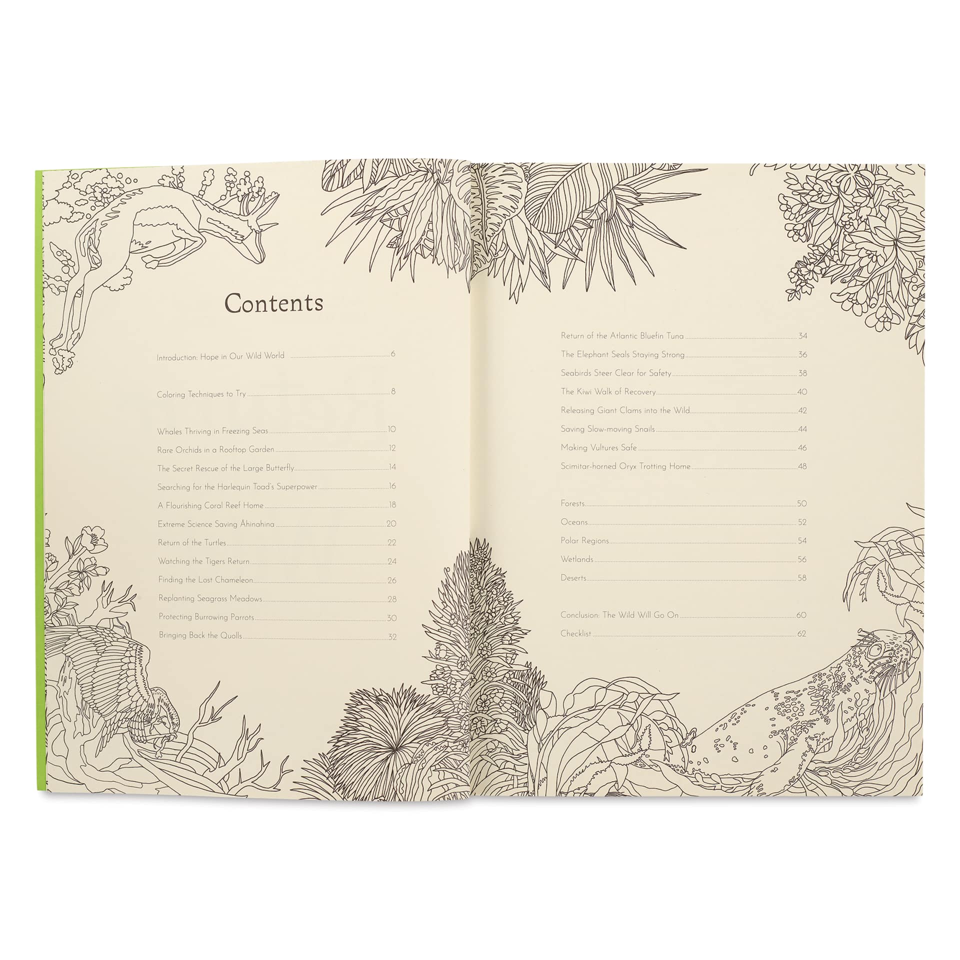 Return of the Wild Coloring Book, table of contents