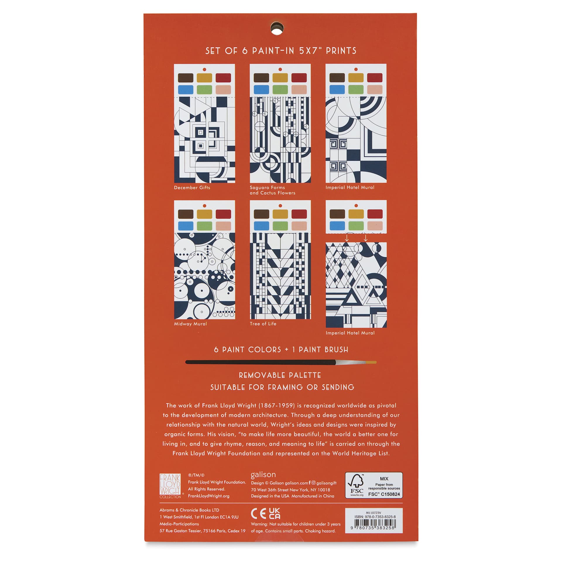 Galison Paint-In Card Set - Frank Lloyd Wright, back of packaging