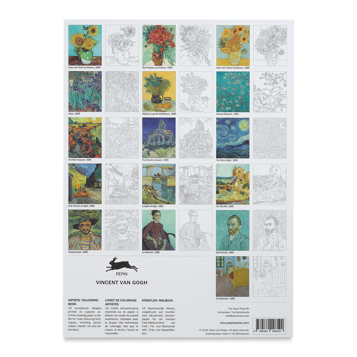 The Pepin Press Artists' Colouring Book - Van Gogh (back cover with example of included artwork)