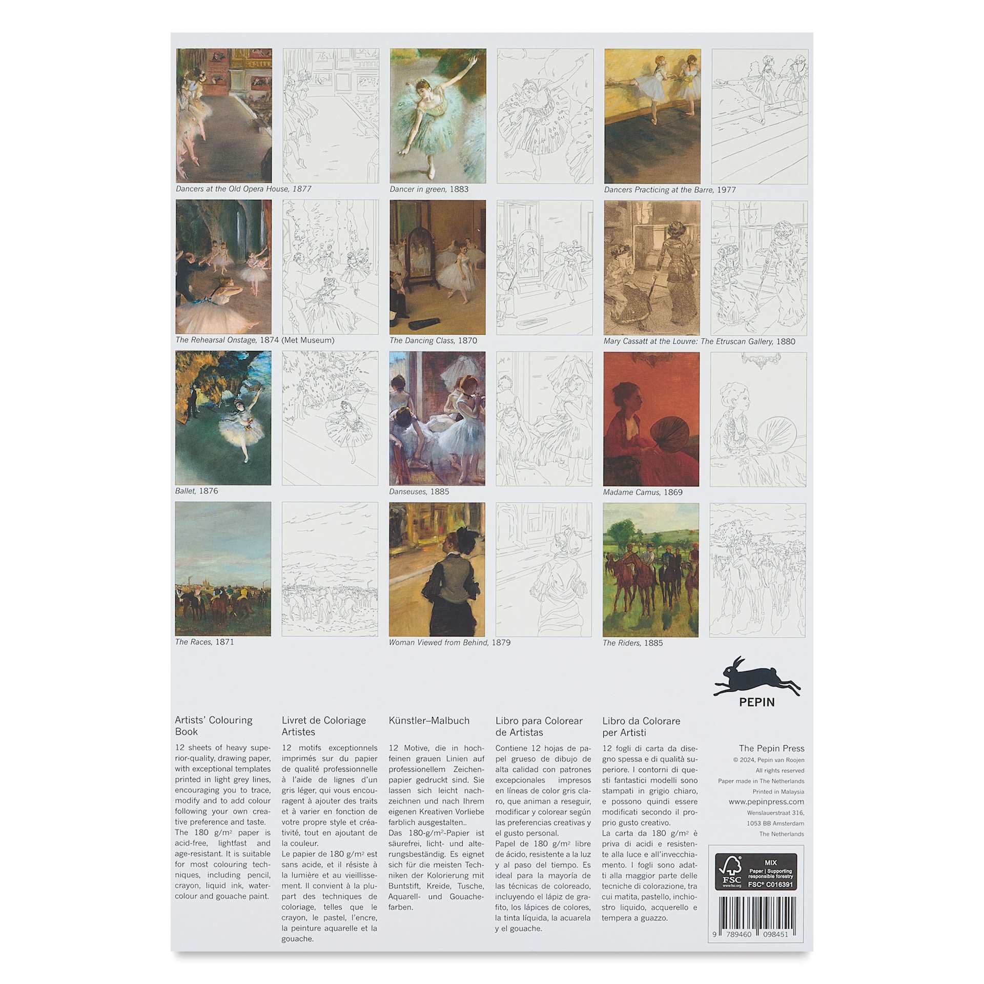 The Pepin Press Edgar Degas Artists’ Coloring Book - 10" x 13-1/2", back cover