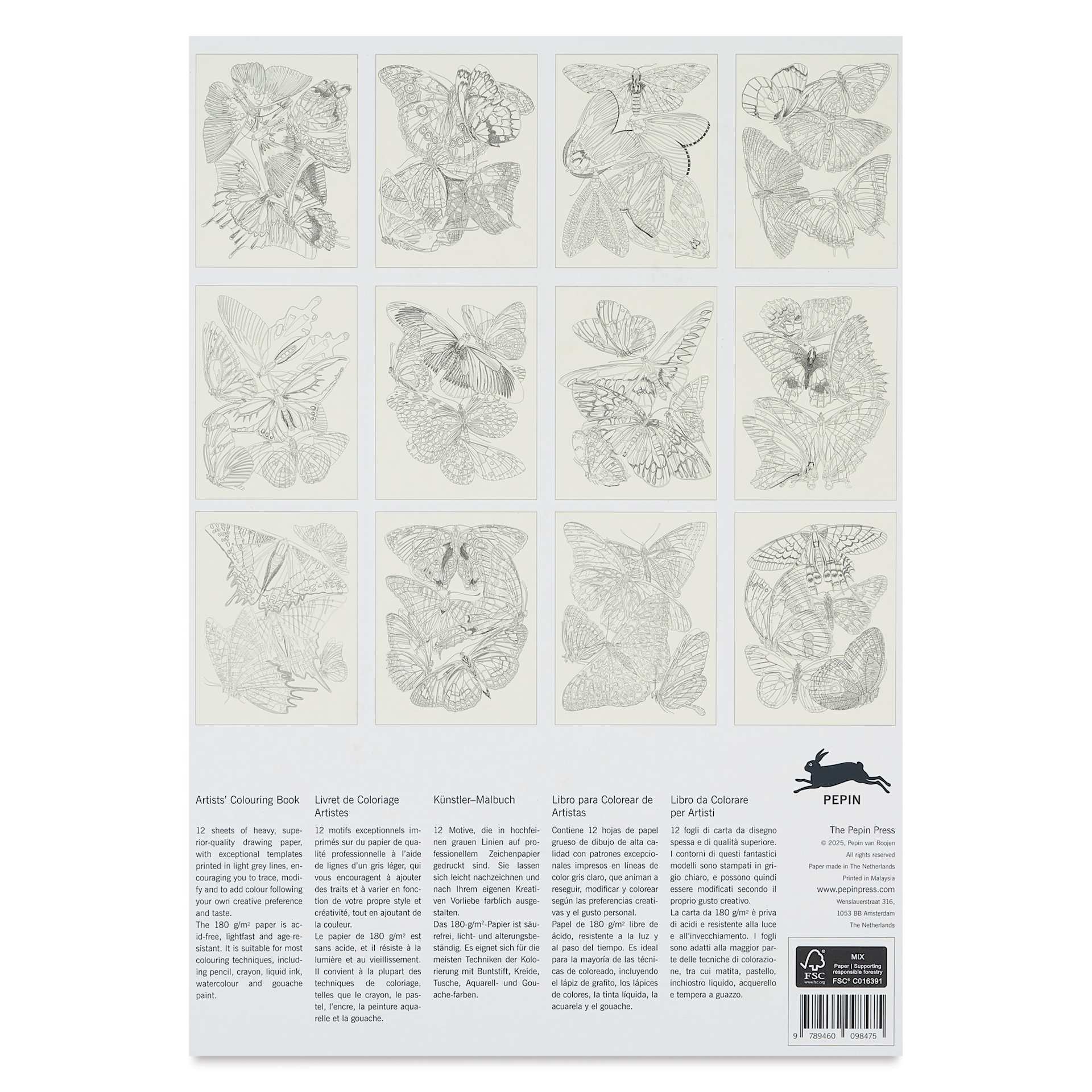 The Pepin Press Butterflies Artists’ Coloring Book - 10" x 13-1/2", back cover