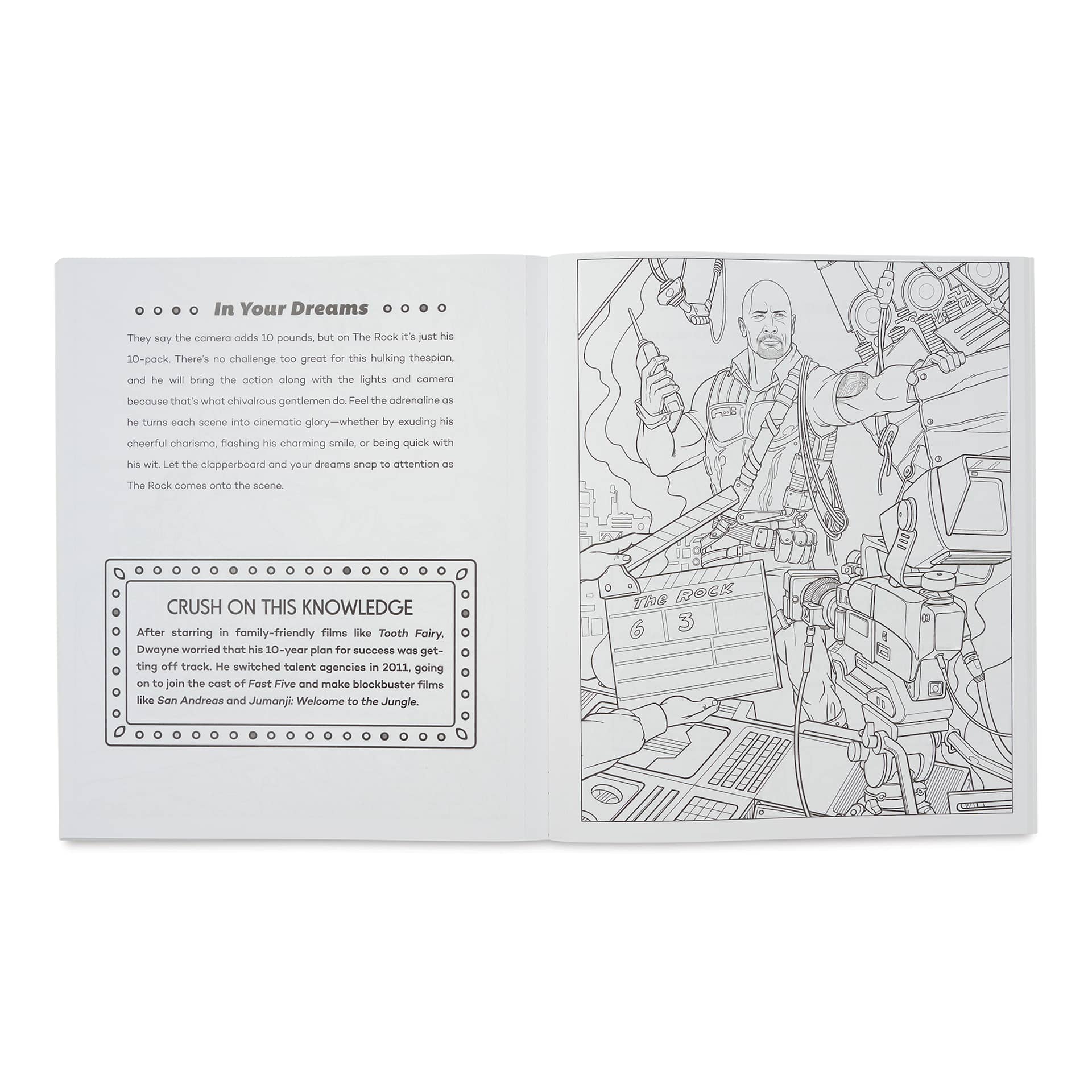 Crush + Color Celebrity Coloring Book - Dwayne "The Rock" Johnson (illustration page example - on-set)