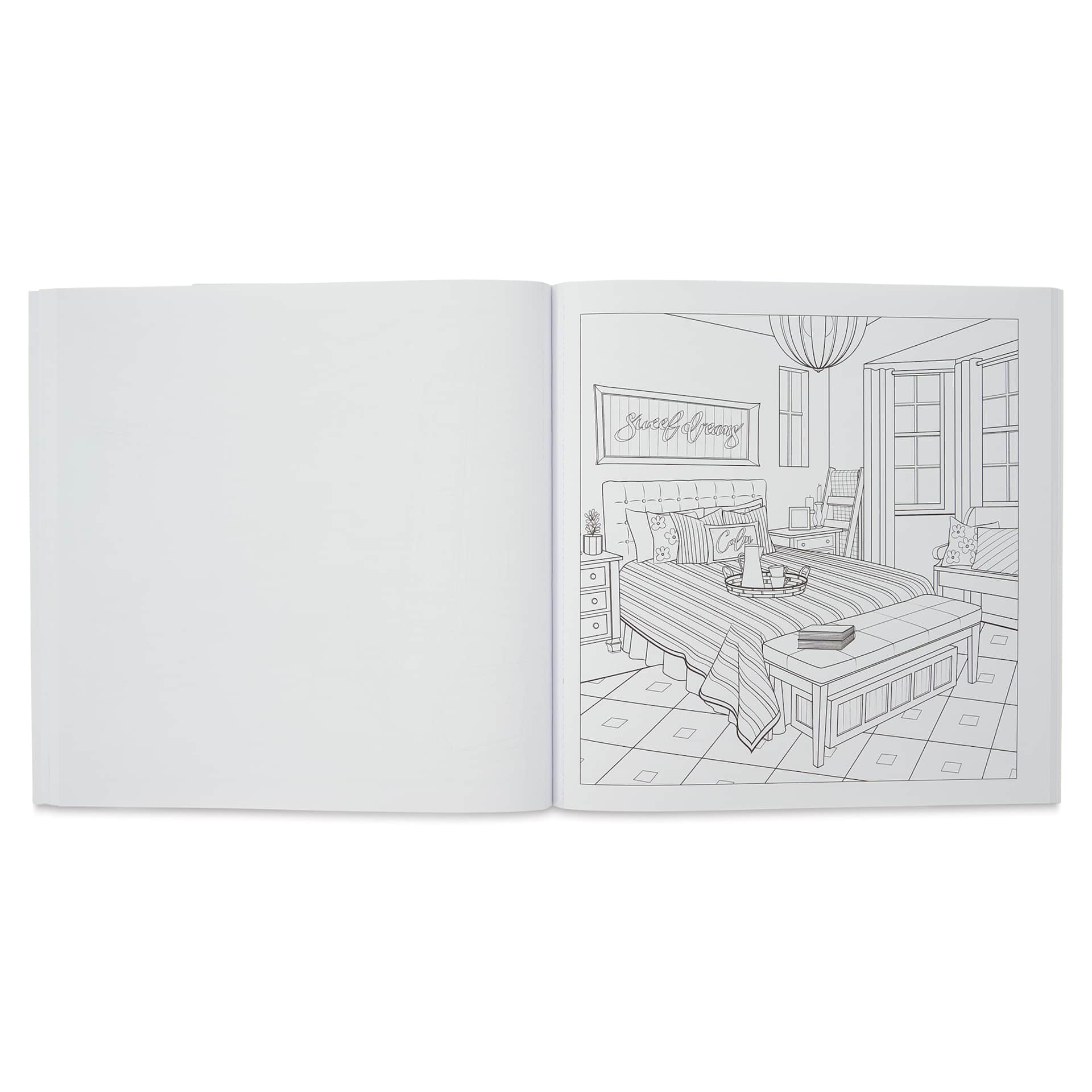 Modern Farmhouse: An Interior Design Coloring Book (illustration page example - bedroom)