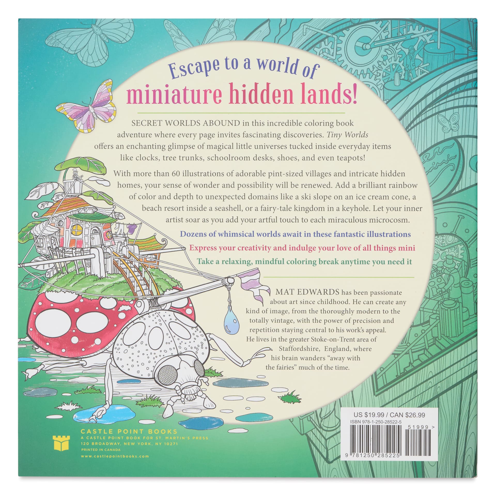 Tiny Worlds Coloring Book - 8-3/4" x 8-3/4", 128 Pages, back cover
