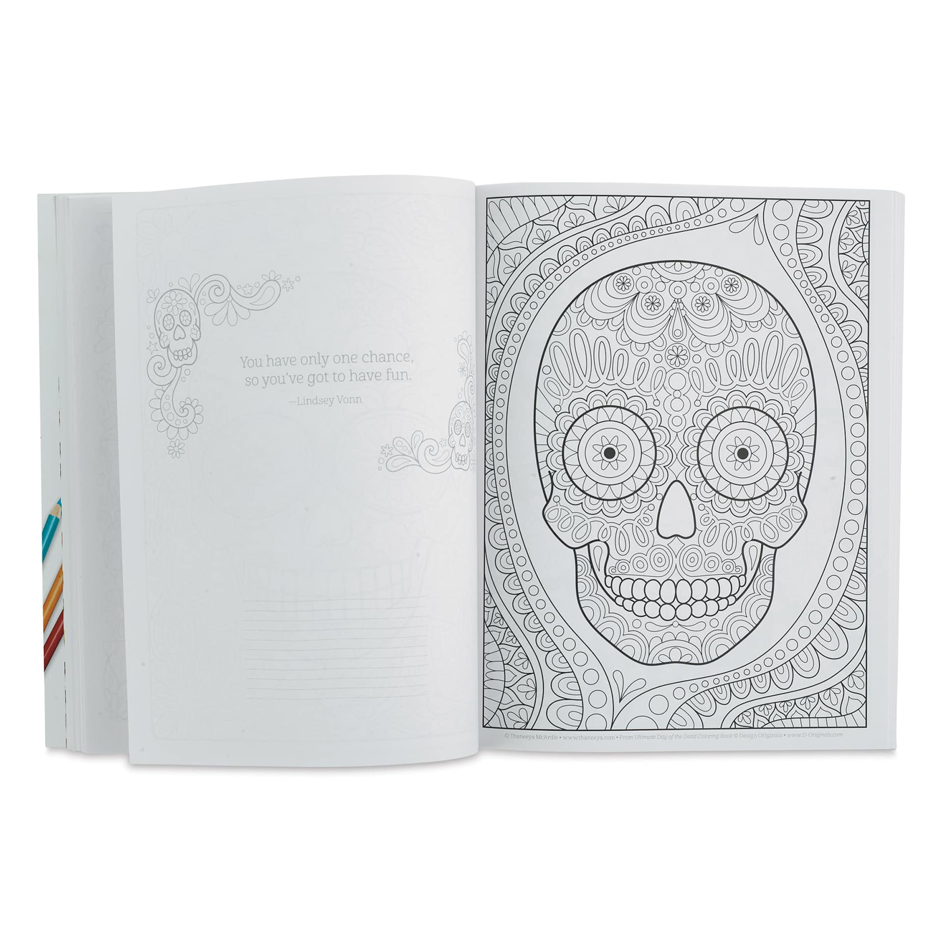 Ultimate Day of the Dead Coloring Book (Lindsey Vonn quote and floral skull pages)