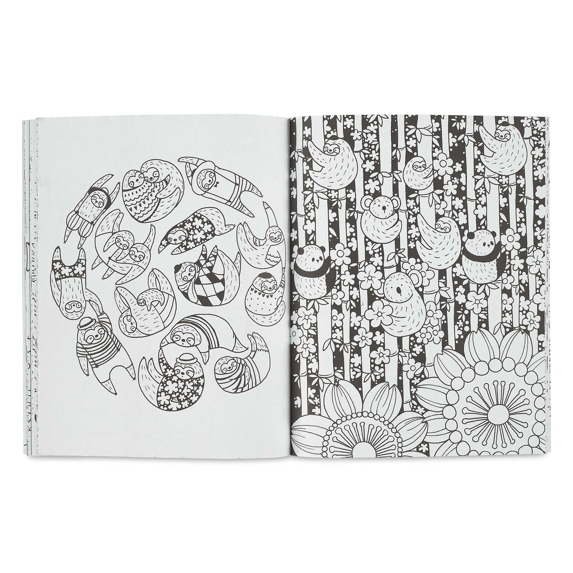 A Million Creatures Coloring Books Series - Sloths, sloths, koalas, and pandas climbing bamboo