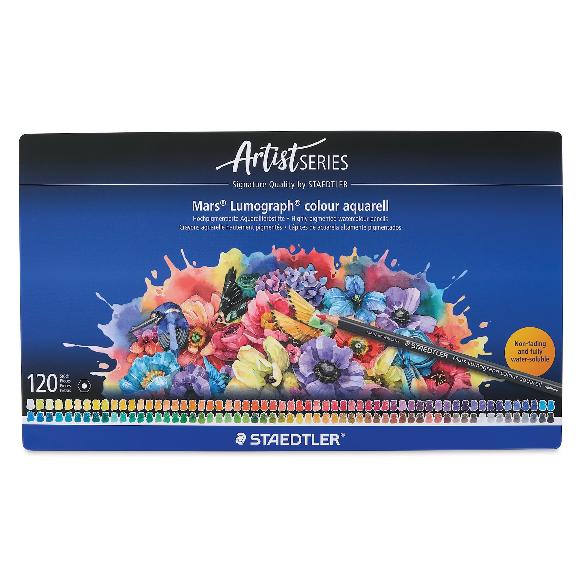 Staedtler Mars Lumograph Colour Aquarell Watercolor Pencils - Set of 120, Assorted Colors, front of packaging