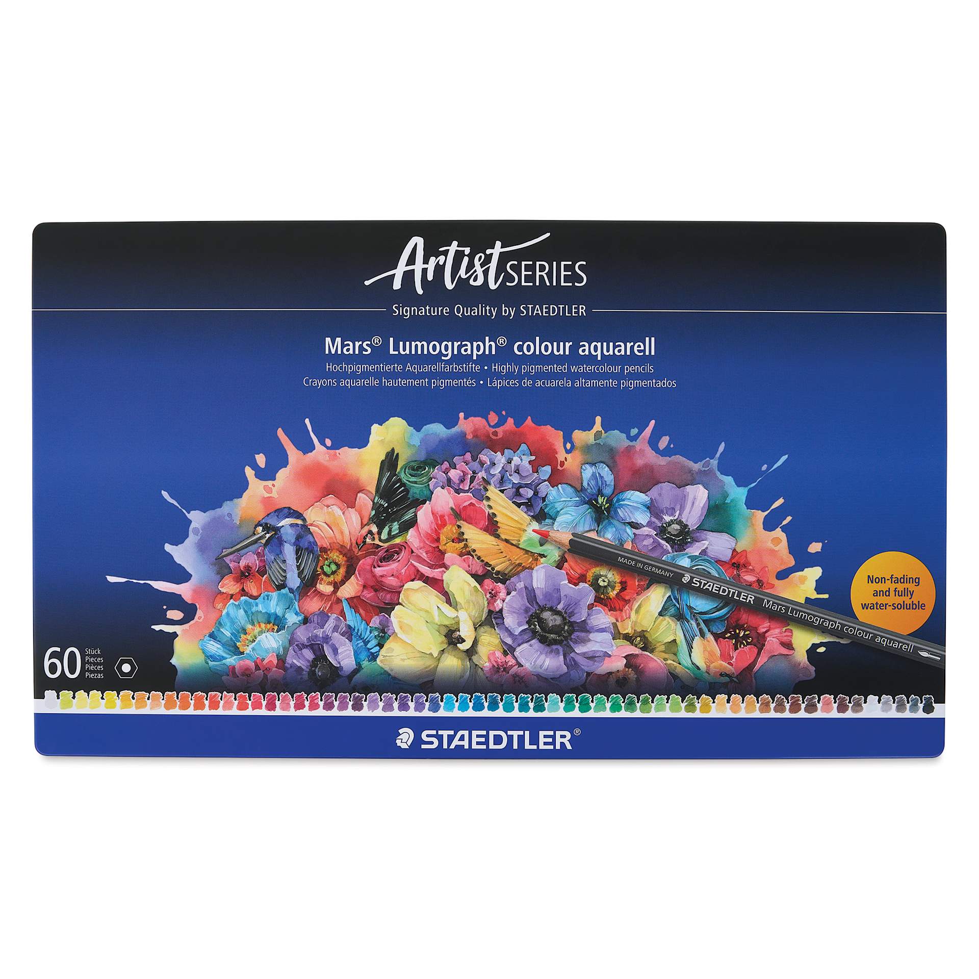 Staedtler Mars Lumograph Colour Aquarell Watercolor Pencils - Set of 60, Assorted Colors, front of packaging