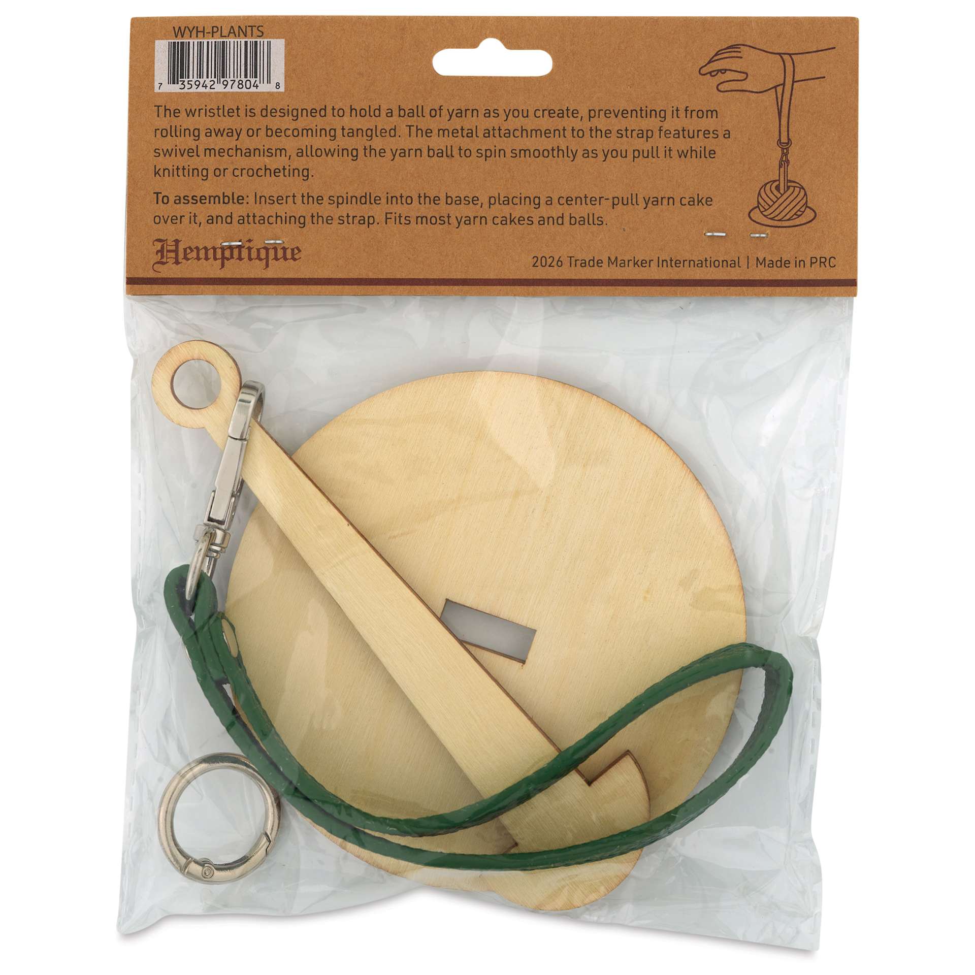 Hemptique Wrist Yarn Holder - Plants back of packaging