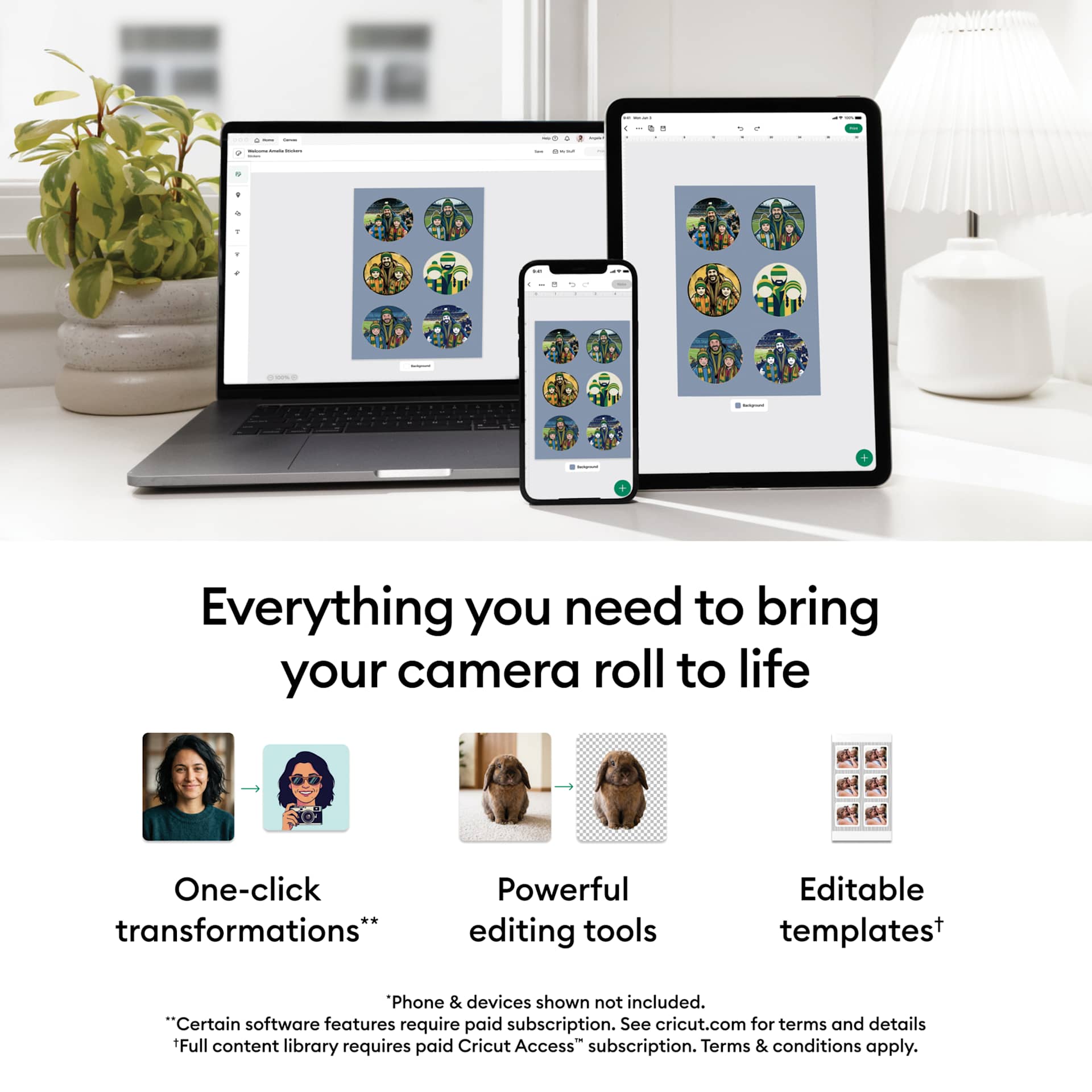Everything you need to bring your camera roll to life: one-click transformations, powerful editing tools, and editable templates.