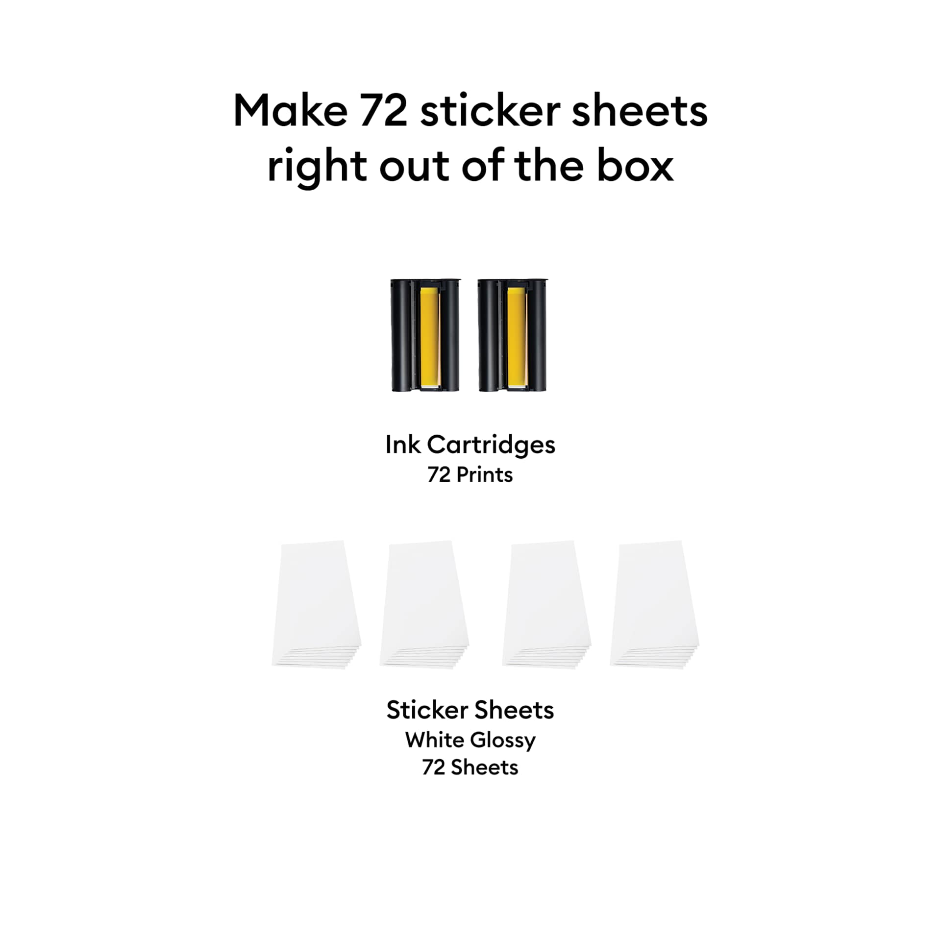 Make 72 sticker sheets right out of the box.