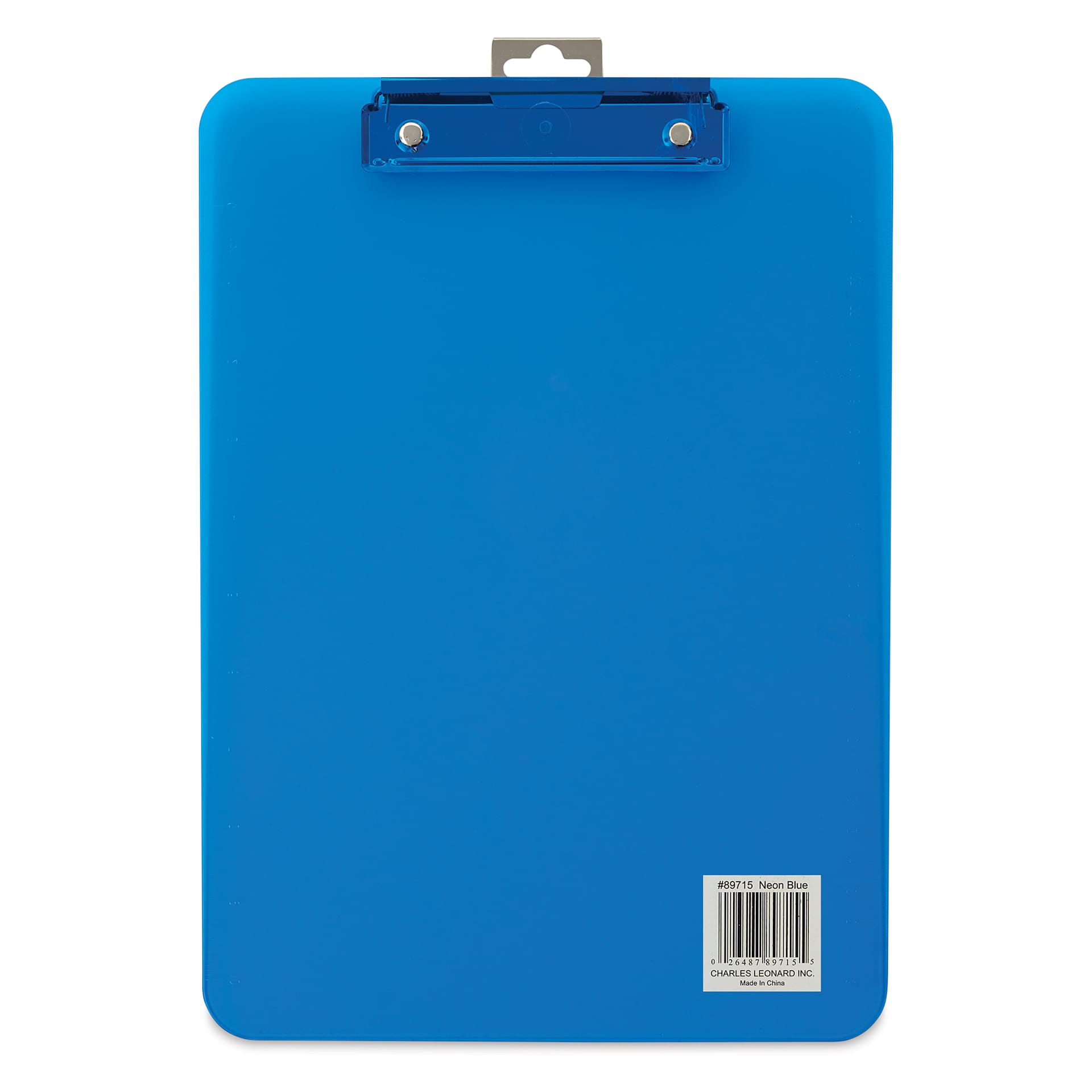 Charles Leonard Plastic Translucent Clipboard - Neon Blue, 8.5" x 11" back