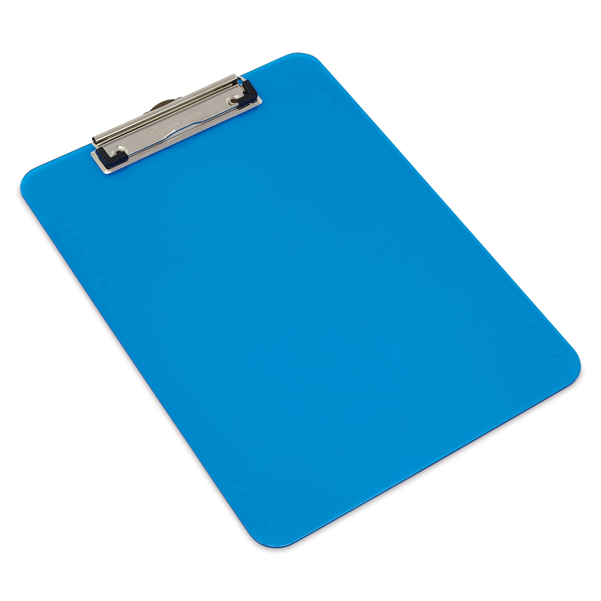 Charles Leonard Plastic Translucent Clipboard - Neon Blue, 8.5" x 11" angled view