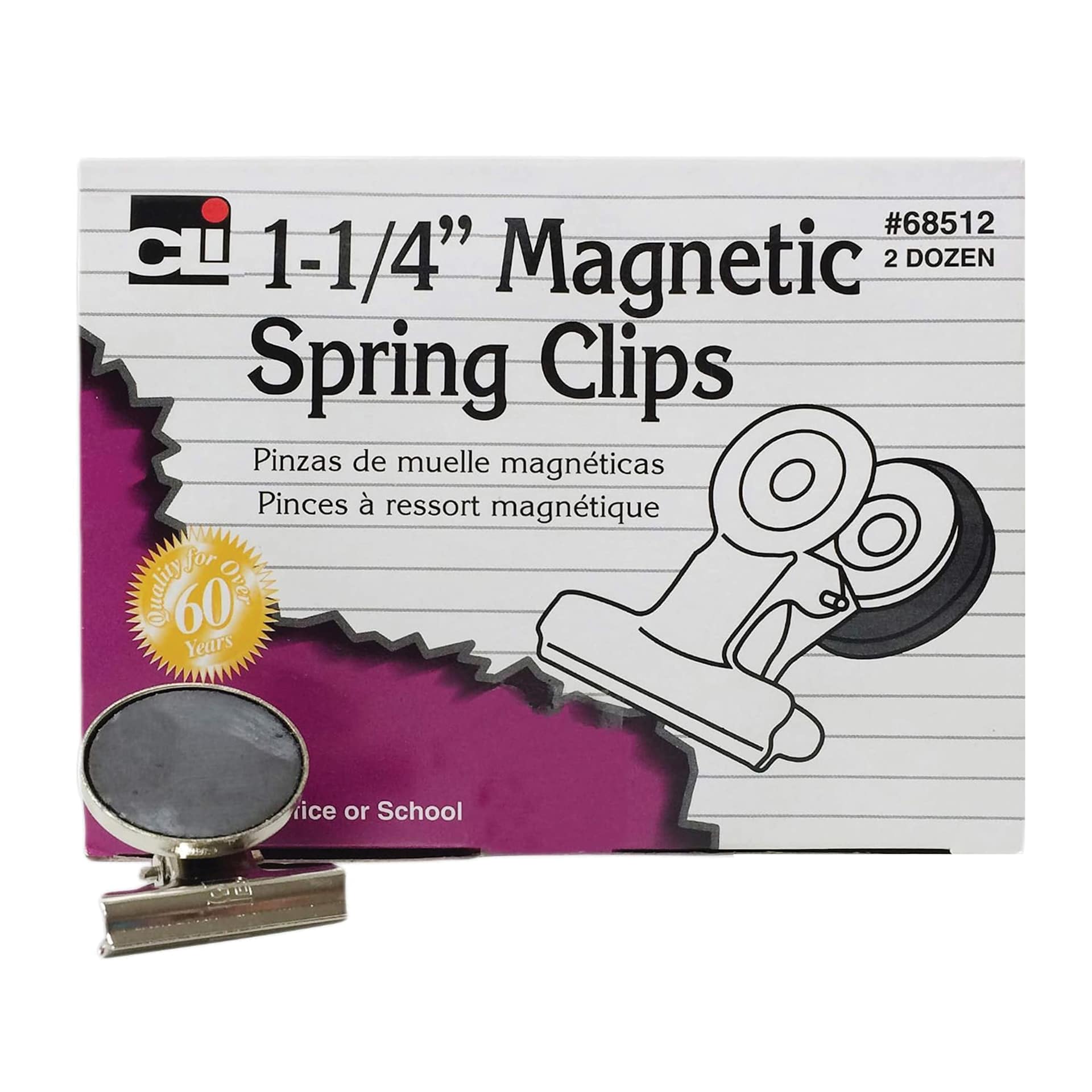 Charles Leonard Magnetic Spring Clips - Pkg of 24, 1-1/4" front of packaging