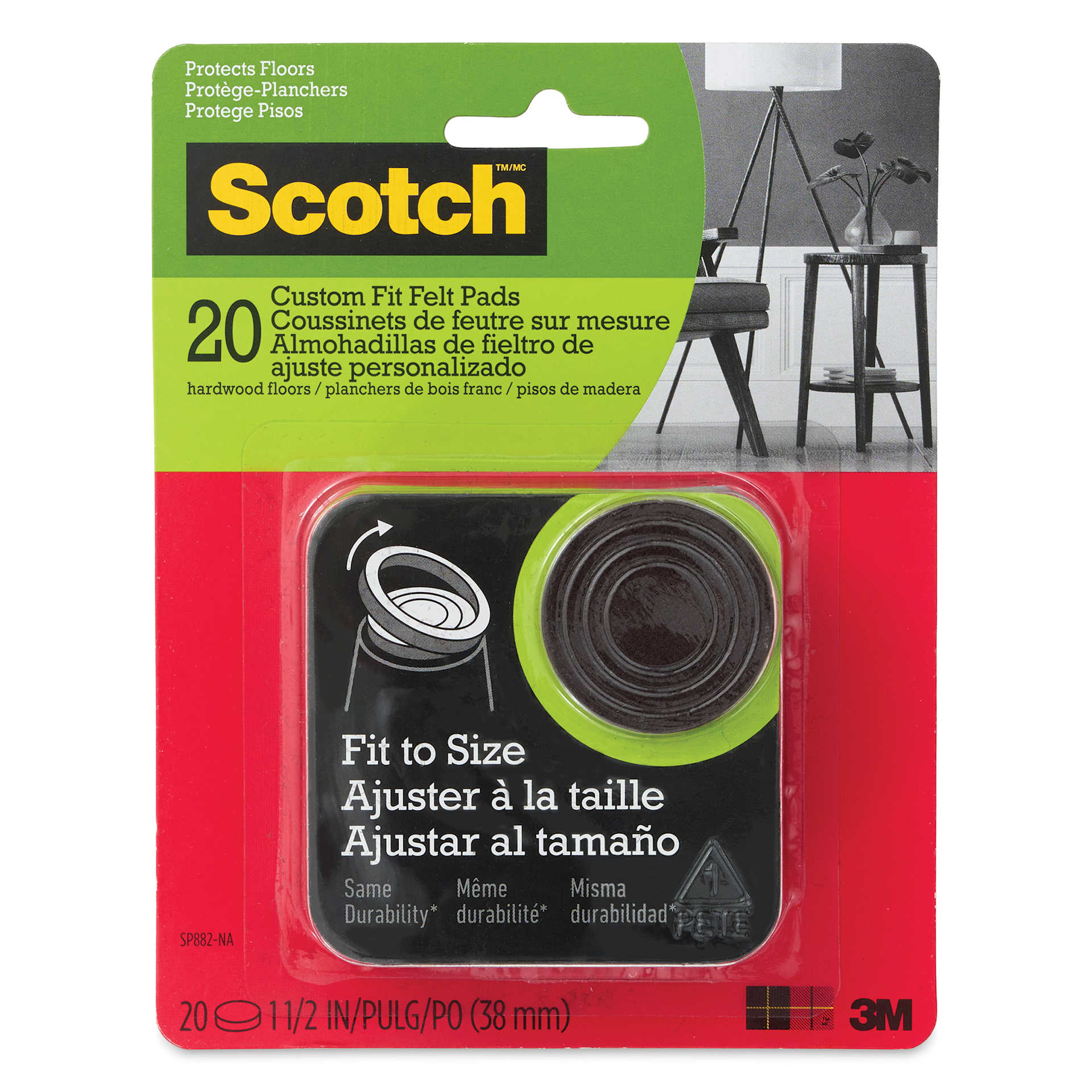 Scotch Custom Fit Felt Pads - Black, Pkg of 20, front of the packaging