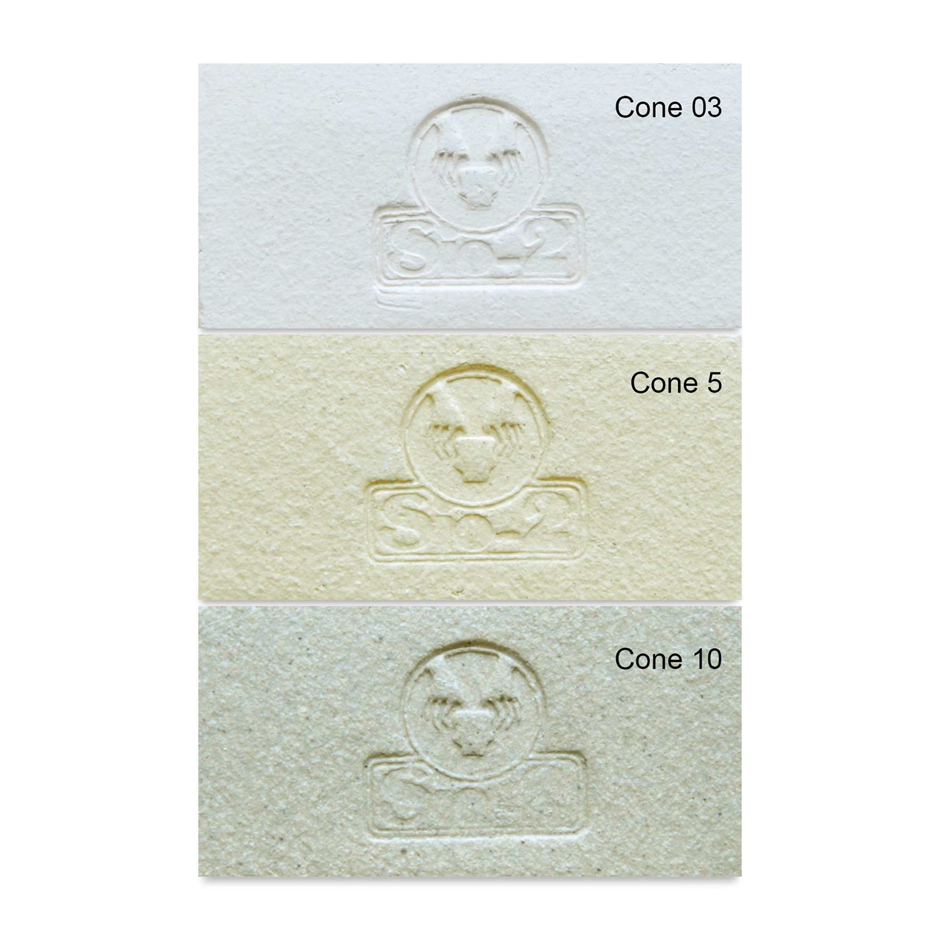 Sio-2 PRAF White Sculpture Clay, fired at cone 03, 5, and 10