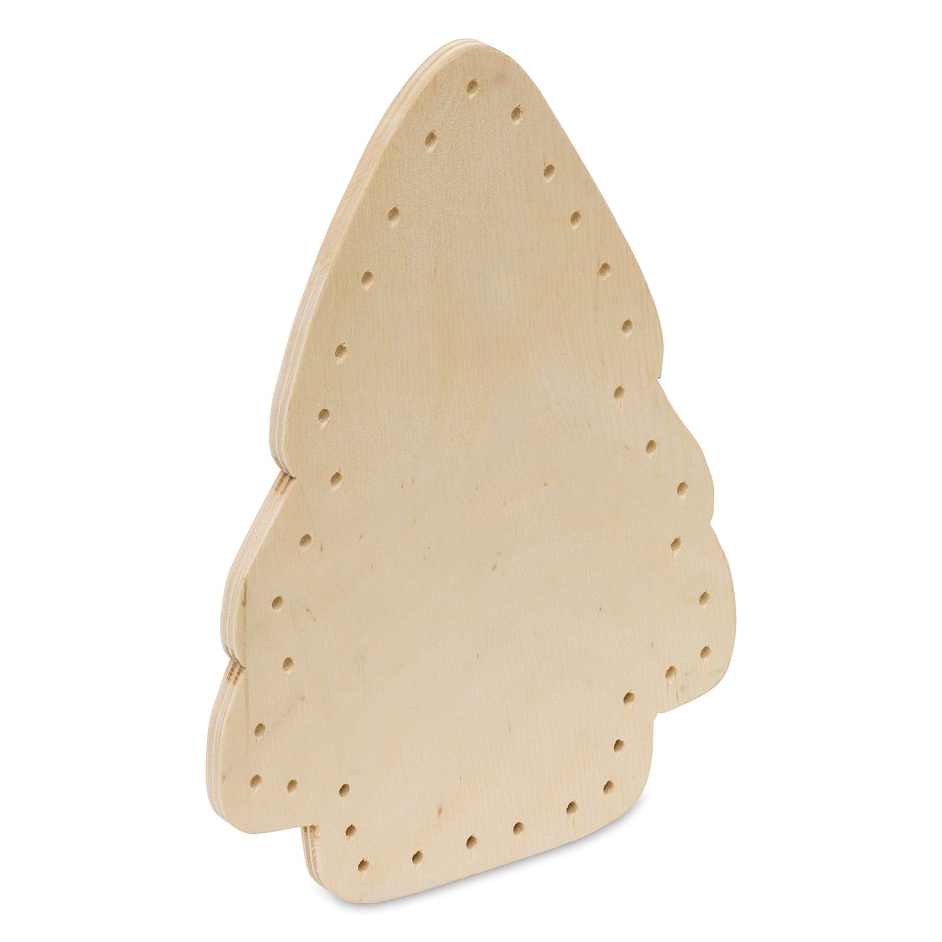 P.L. Butte Drilled Birch Basketry Base - Christmas Tree, 5" x 7", 25 Holes angled view