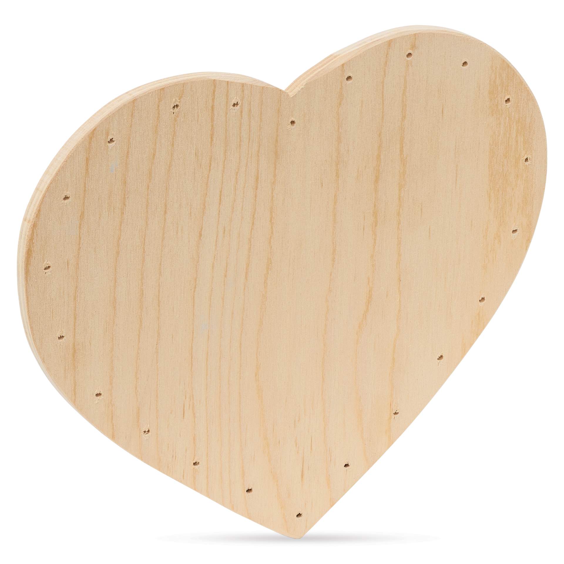 P.L. Butte Drilled Birch Basketry Base - Heart, 8" x 6.5", 22 Holes angled view