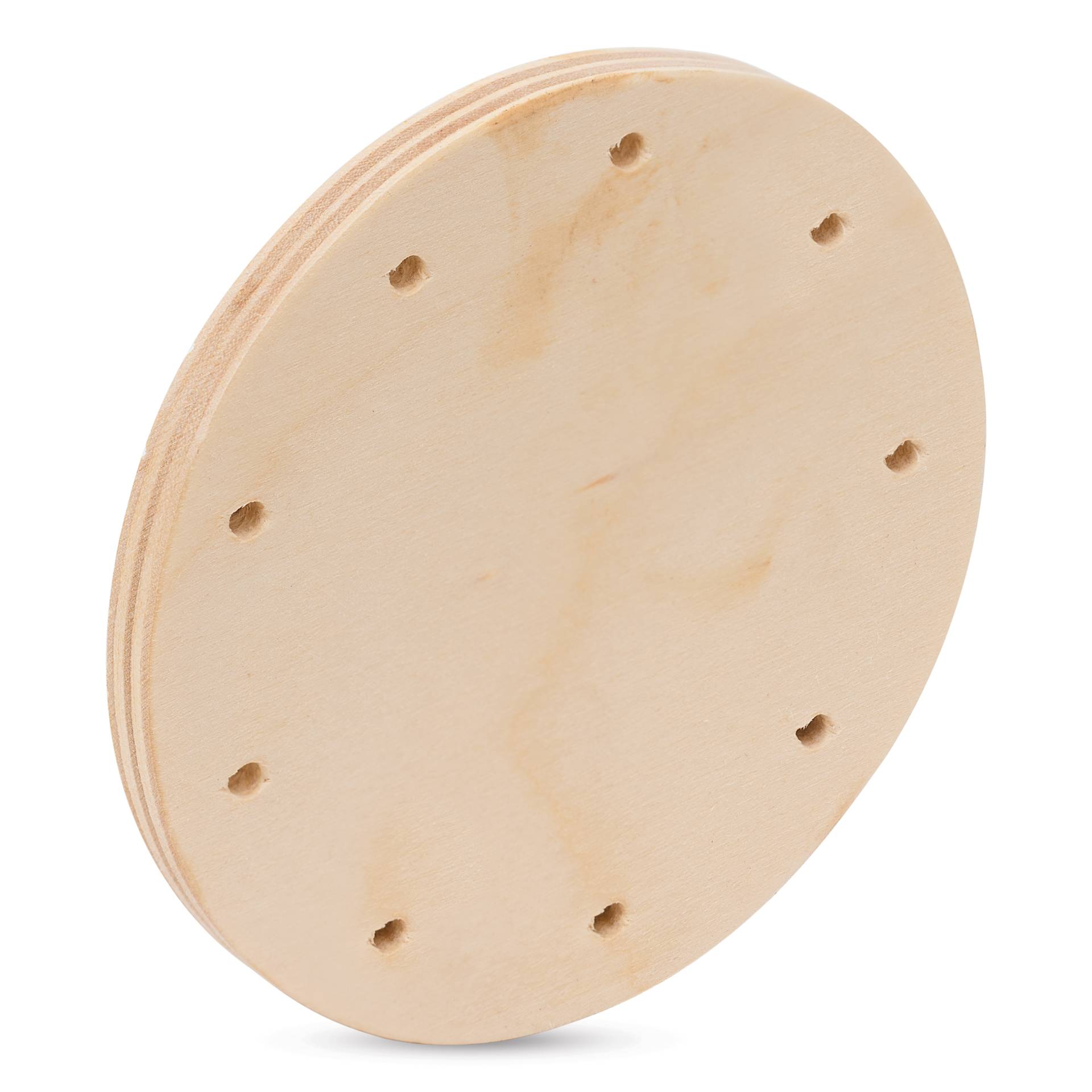P.L. Butte Drilled Birch Basketry Base - Circle, 3", 9 Holes angled view