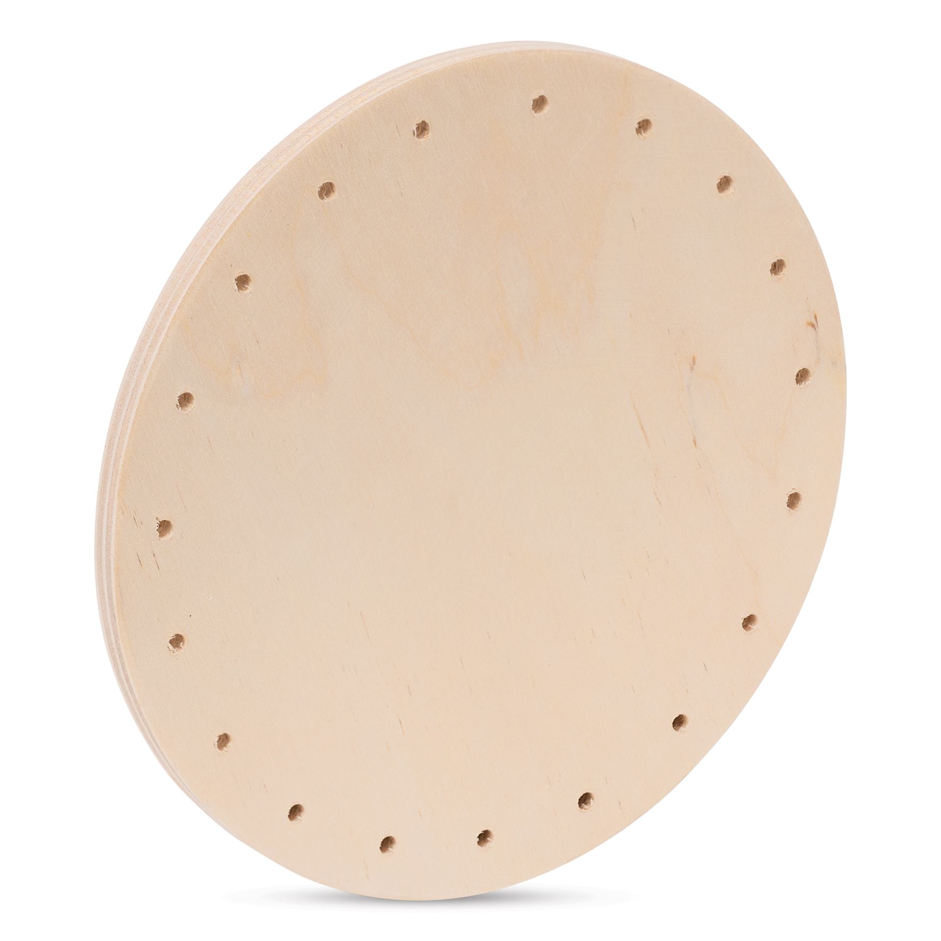 P.L. Butte Drilled Birch Basketry Base - Circle, 5", 19 Holes angled view