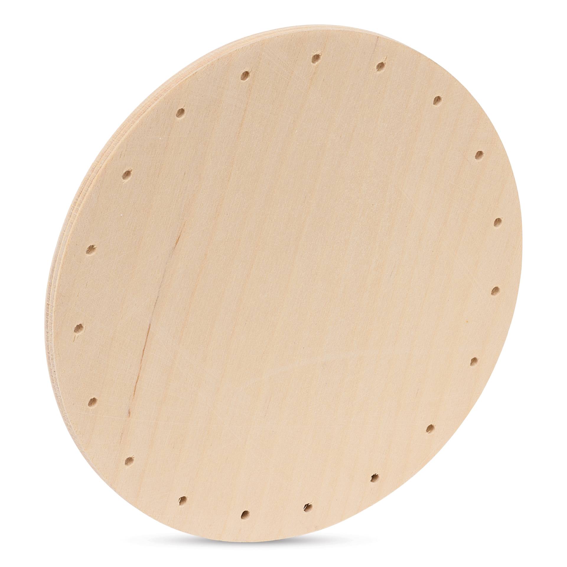 P.L. Butte Drilled Birch Basketry Base - Circle, 6", 25 Holes angled view