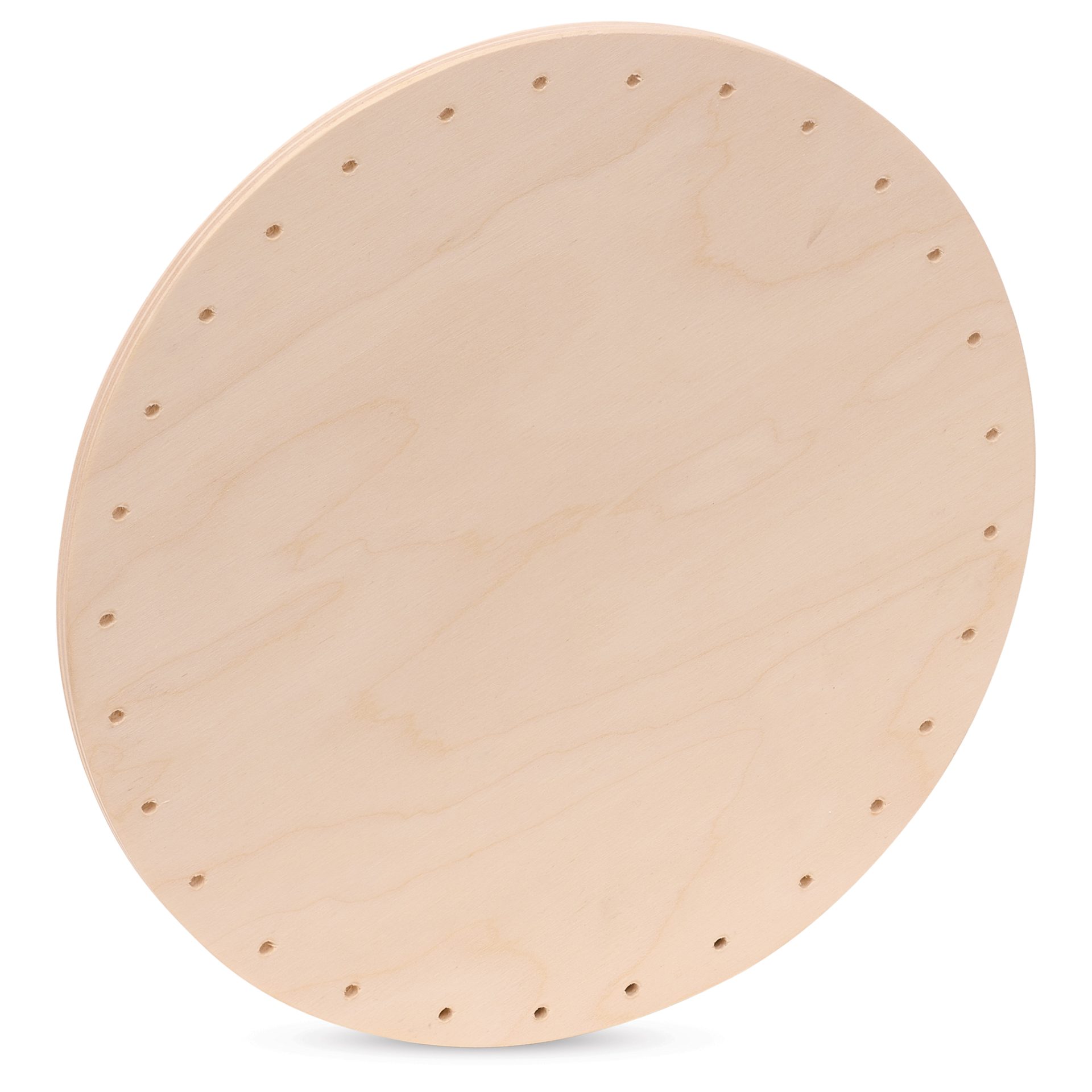 P.L. Butte Drilled Birch Basketry Base - Circle, 8", 29 Holes angled view