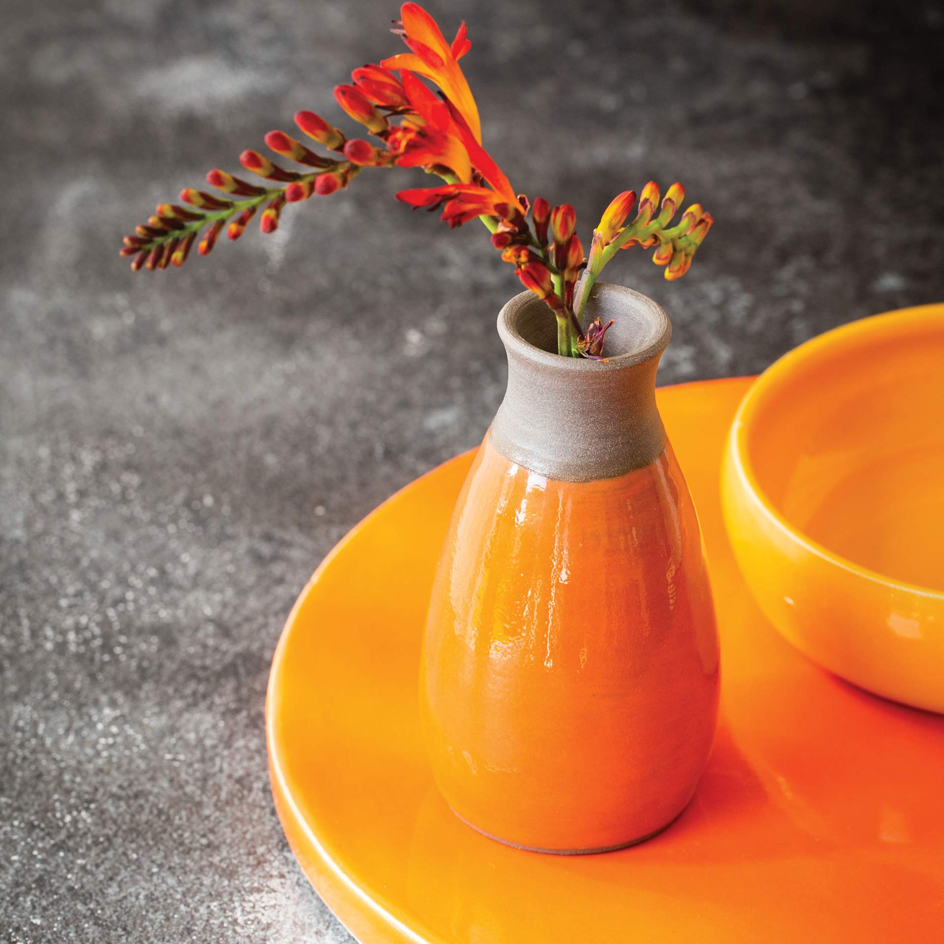 Botz Pro Glaze - Carnelian Yellow, 200 ml finished vase, bowl, and plate example