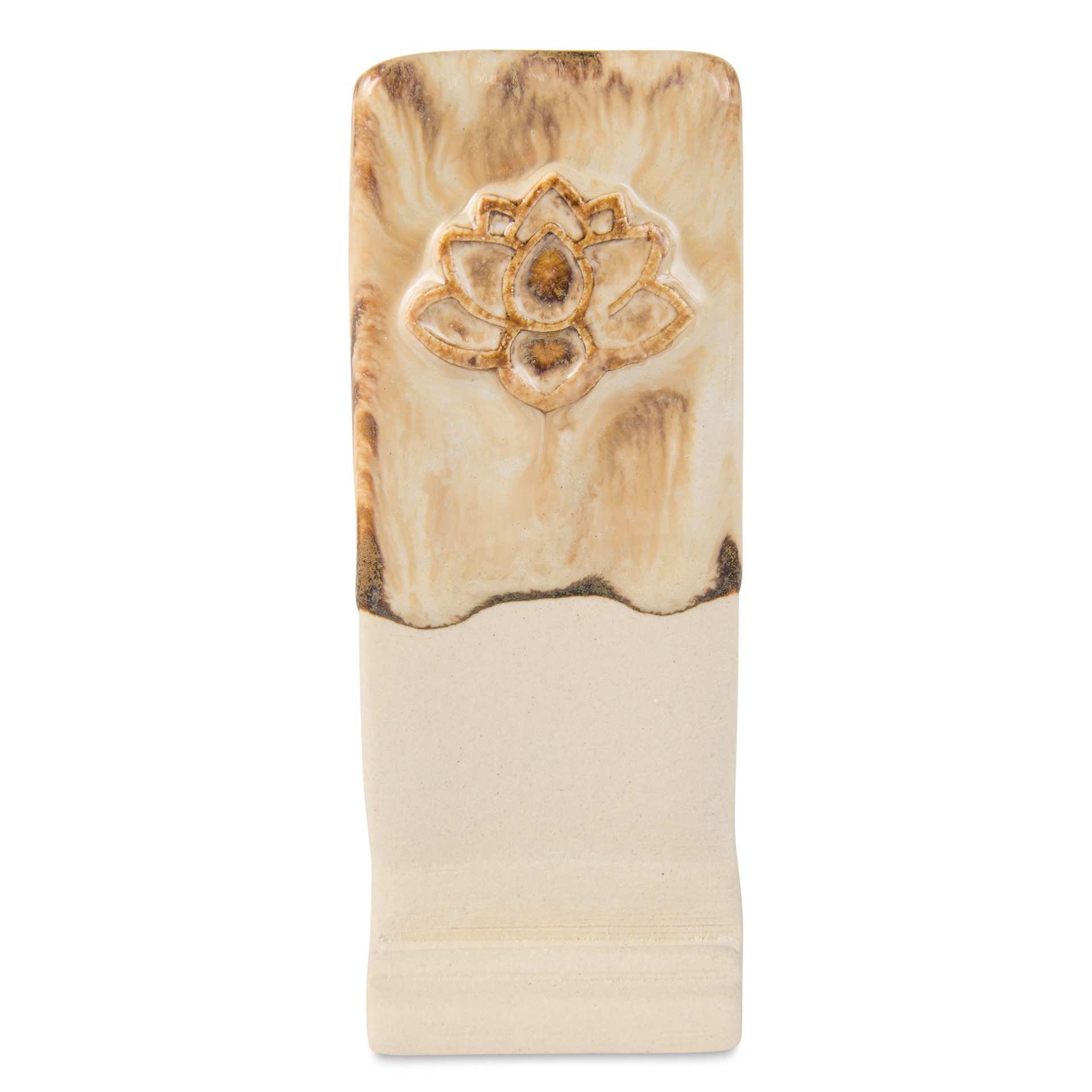 Speedball Mid-Fire Glaze - Blushing White, applied overtop Cocoa Flux
