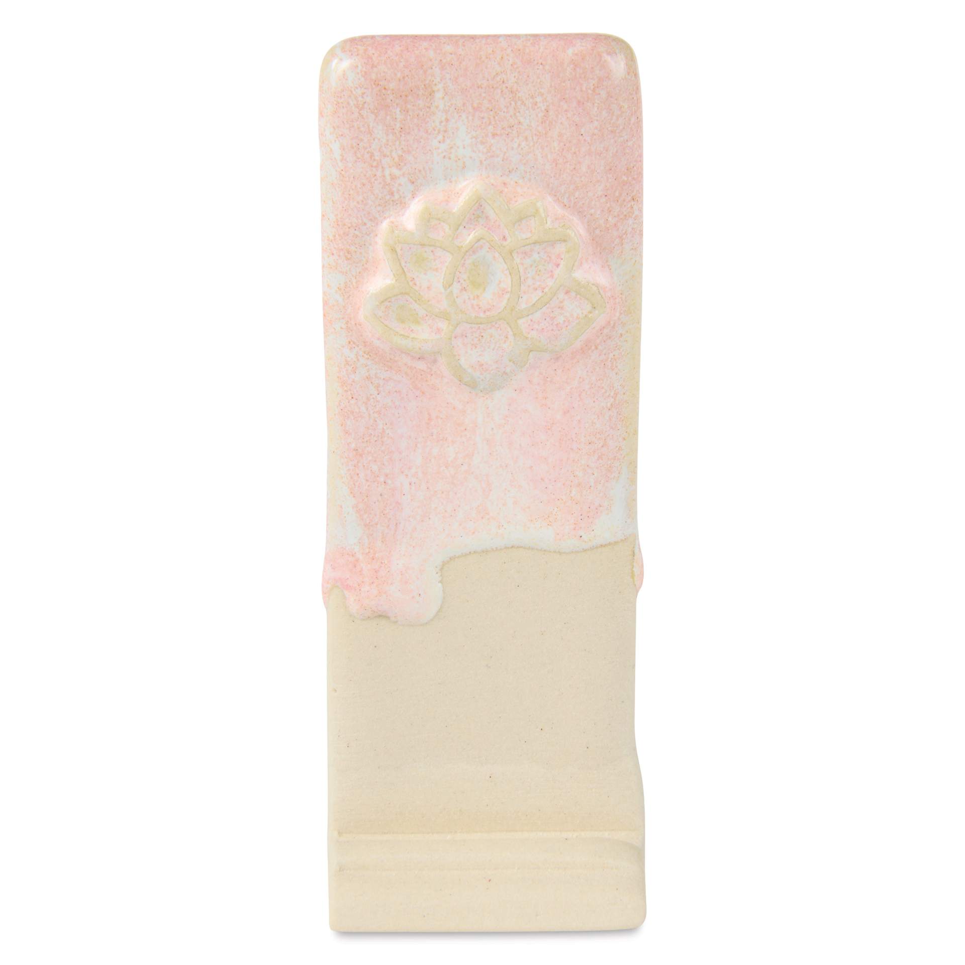 Speedball Mid-Fire Glaze - Blushing White applied over Vanilla Flux