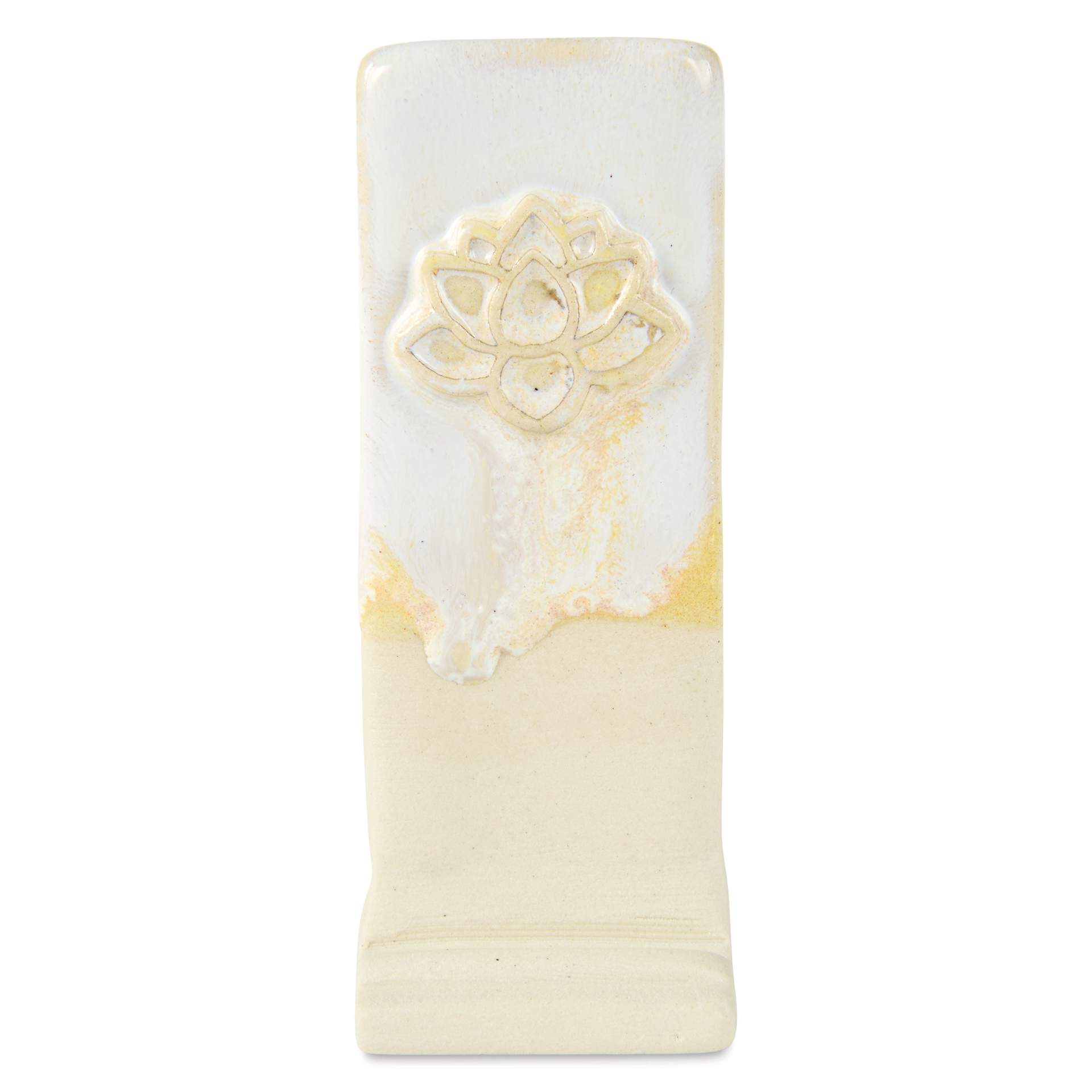 Speedball Mid-Fire Glaze - Champagne Quartz, 16 oz applied beneath Vanilla Flux