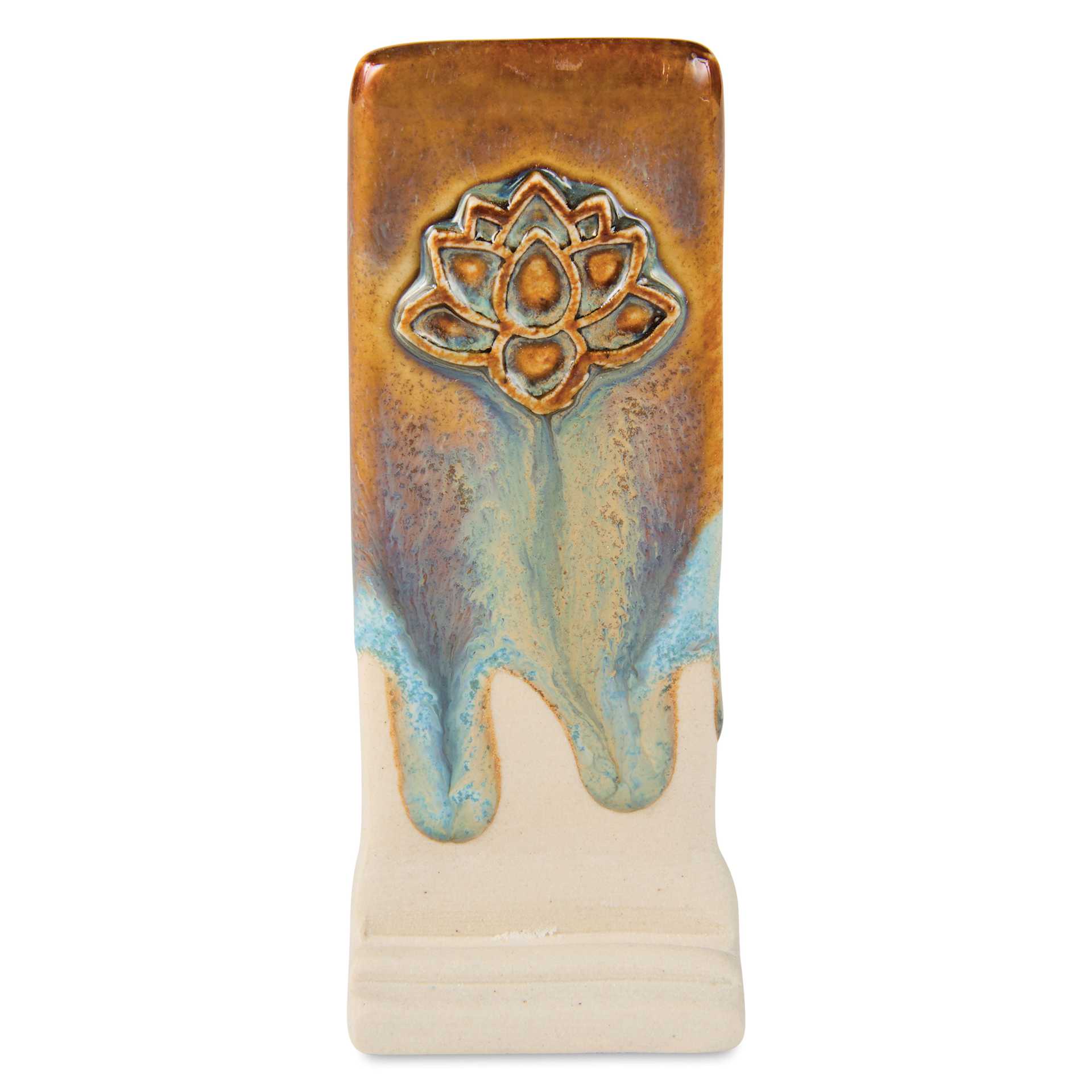 Speedball Mid-Fire Glaze - Jasper applied beneath Carolina Flux
