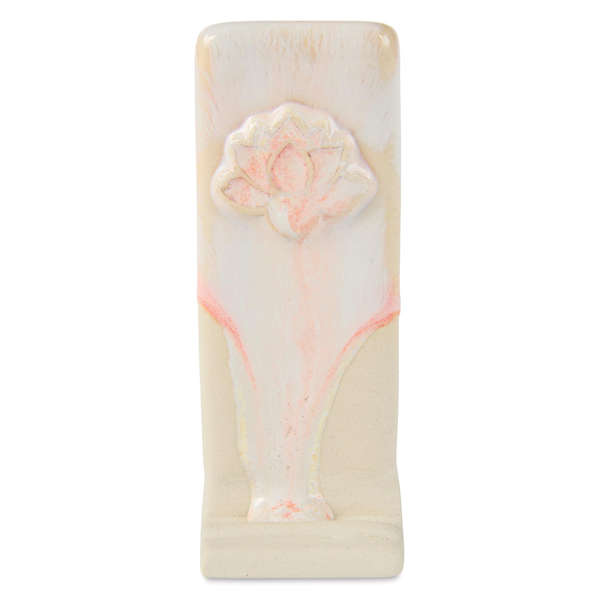 Speedball Mid-Fire Glaze - Living Coral applied beneath Vanilla Flux