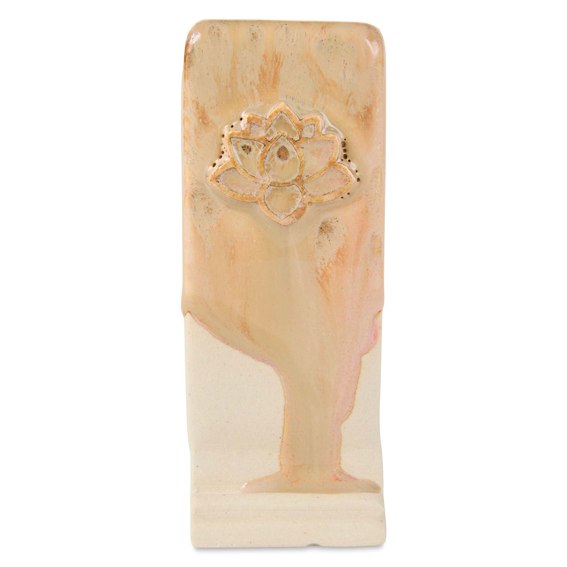 Speedball Mid-Fire Glaze - Living Coral applied overtop Cocoa Flux
