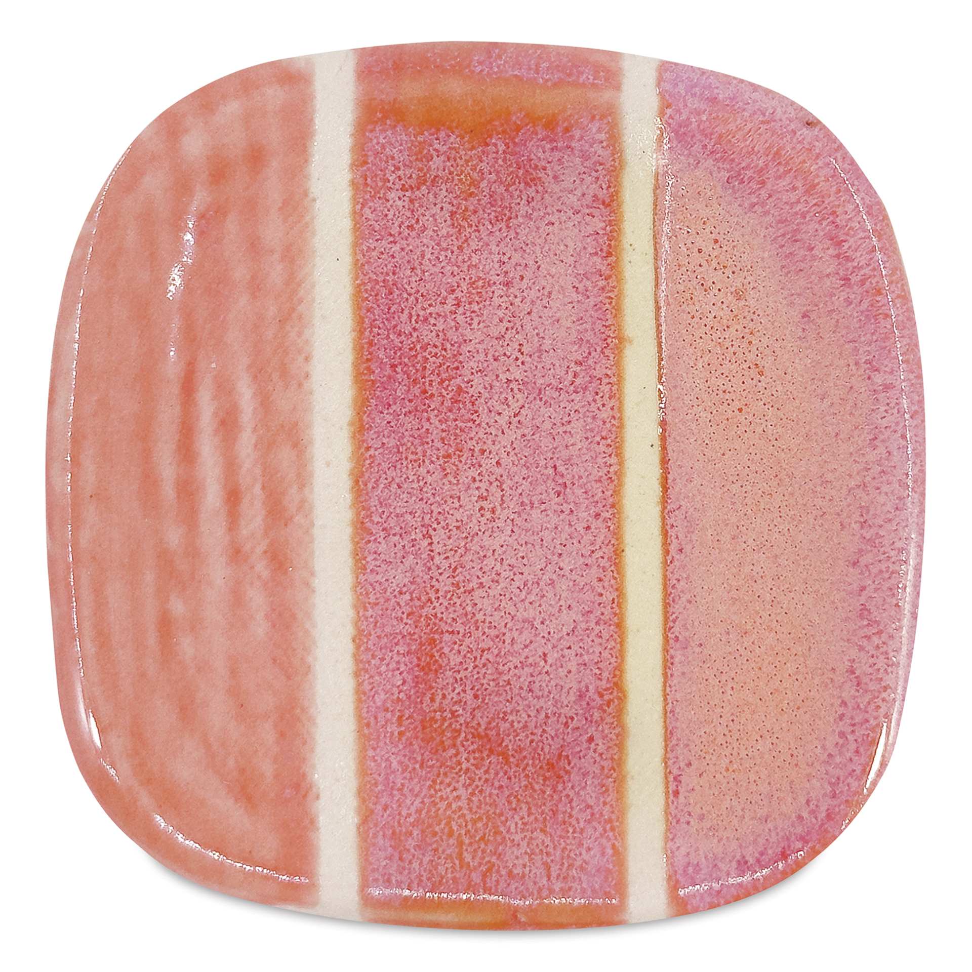 Speedball Mid-Fire Glaze - Living Coral - application tile (varied thickness layers)