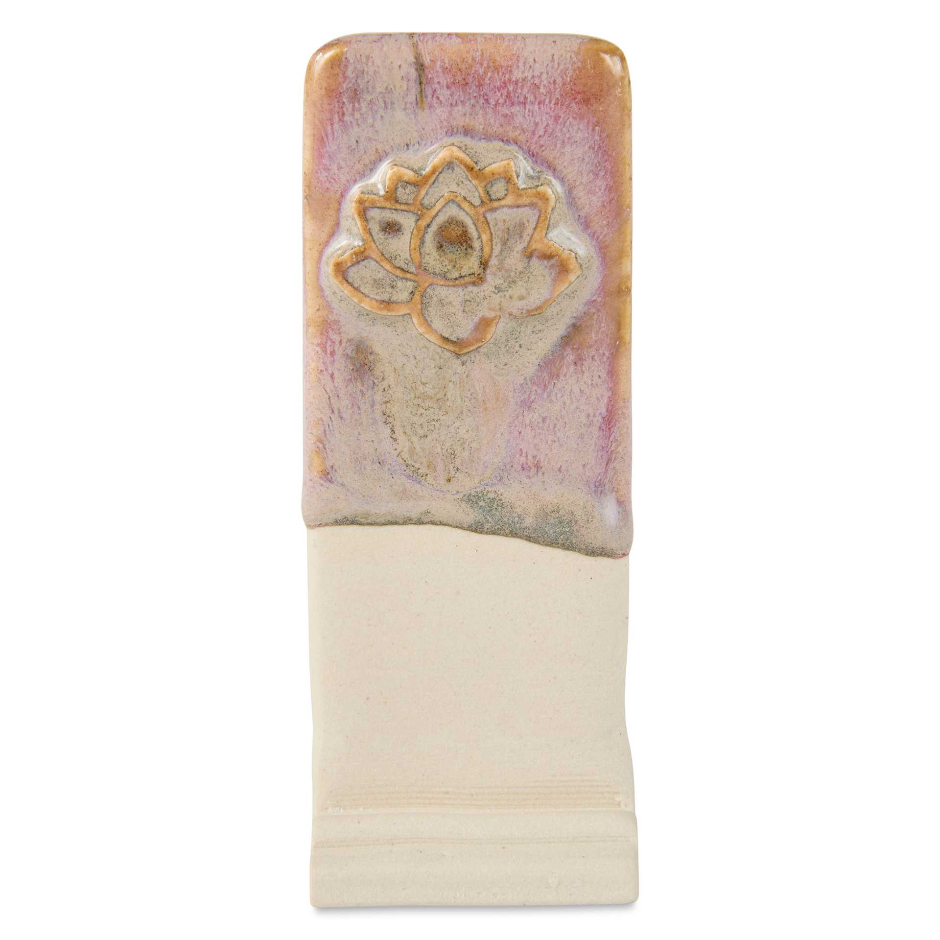 Speedball Mid-Fire Glaze - Raspberry Fizz applied beneath Cocoa Flux