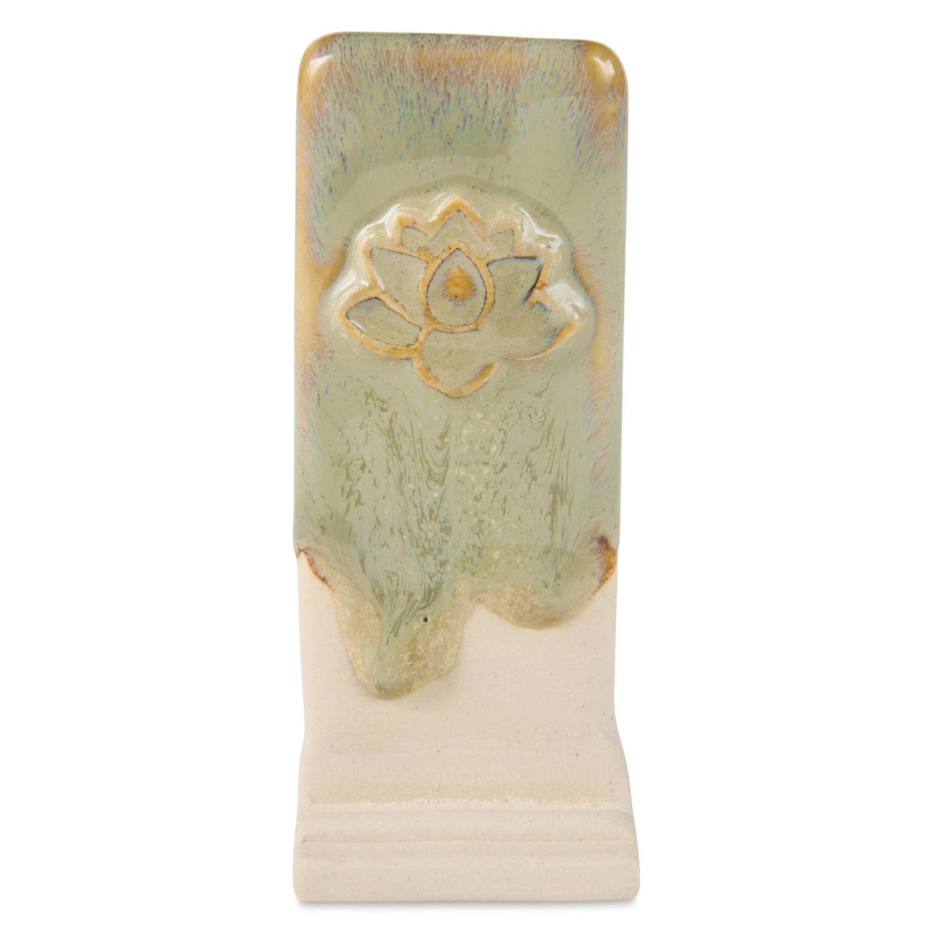 Speedball Mid-Fire Glaze - Blue Tigers Eye applied beneath Vanilla Flux
