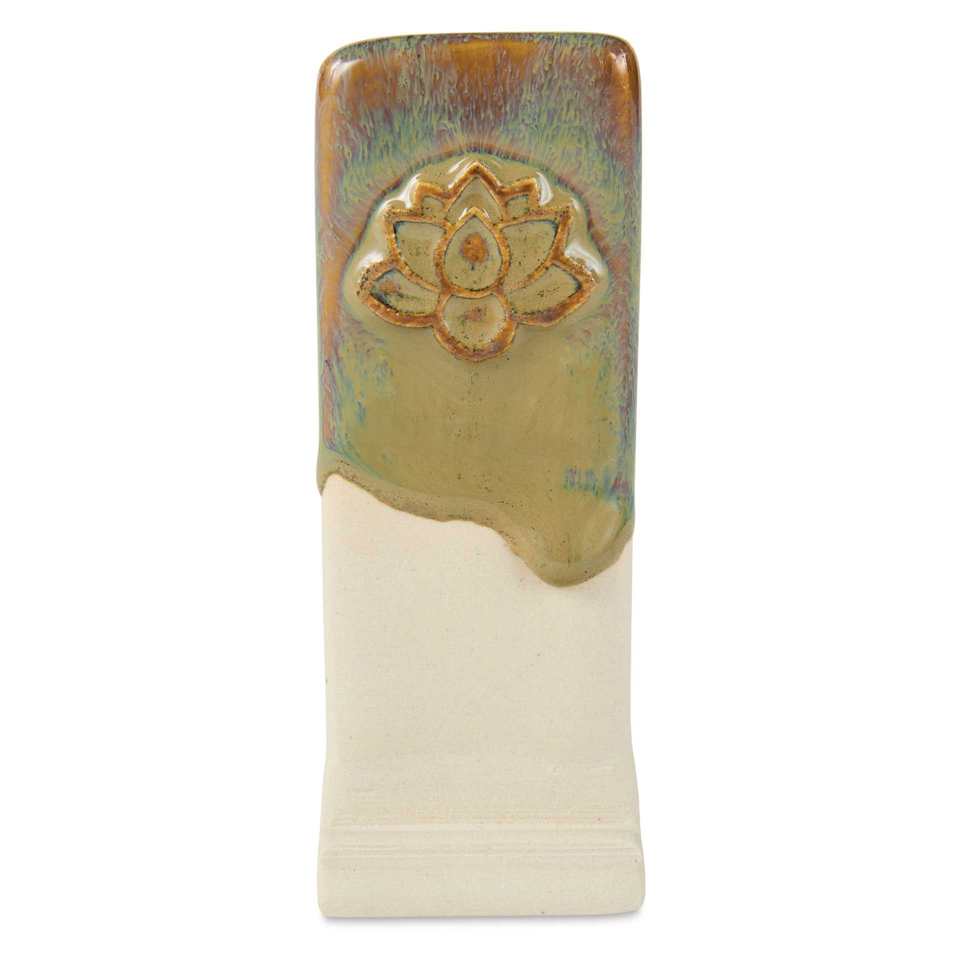 Speedball Mid-Fire Glaze - Blue Tigers Eye applied beneath Cocoa Flux